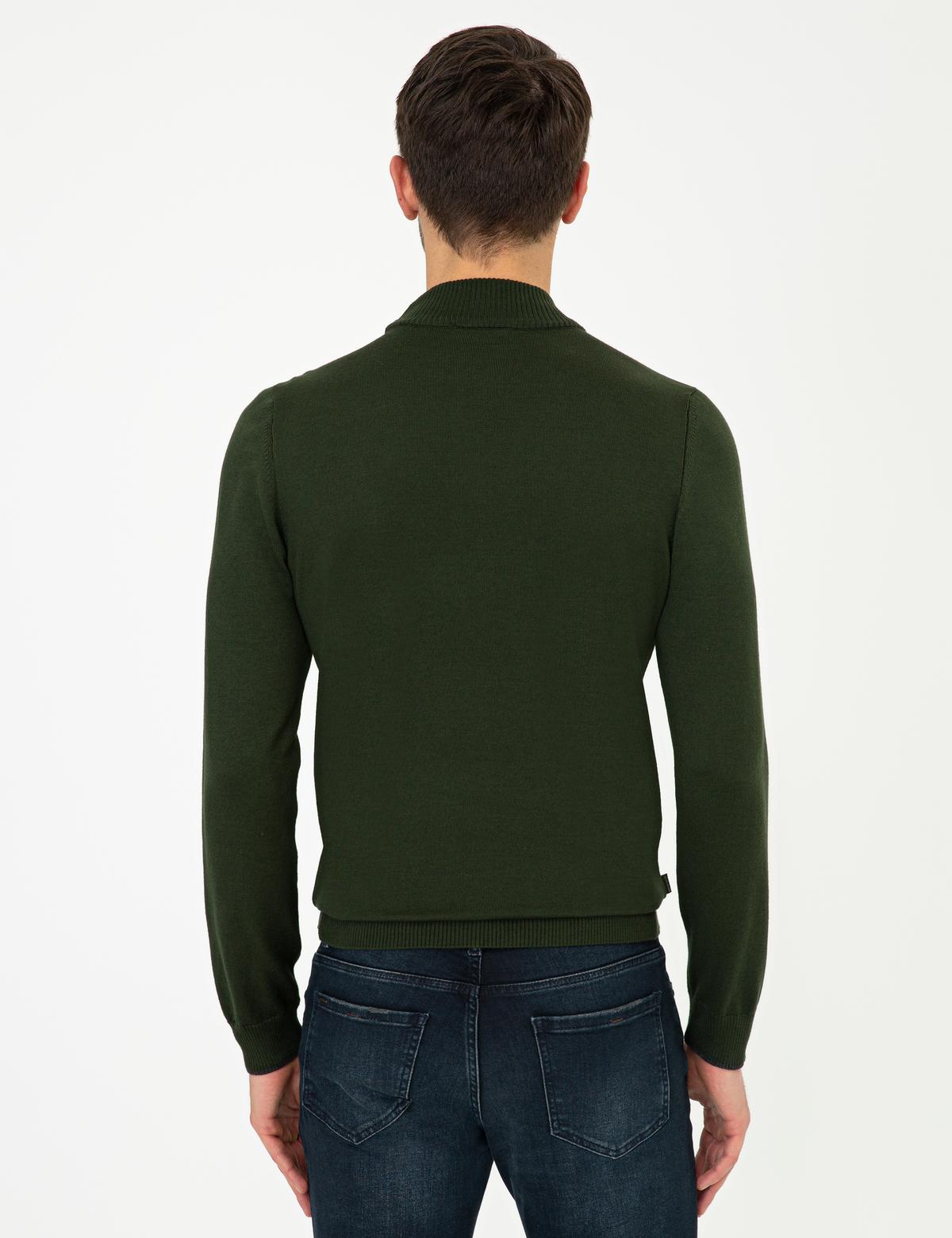 Yeşil Slim Fit Yarım Balıkçı Yaka Basic Triko Kazak - 50248552028