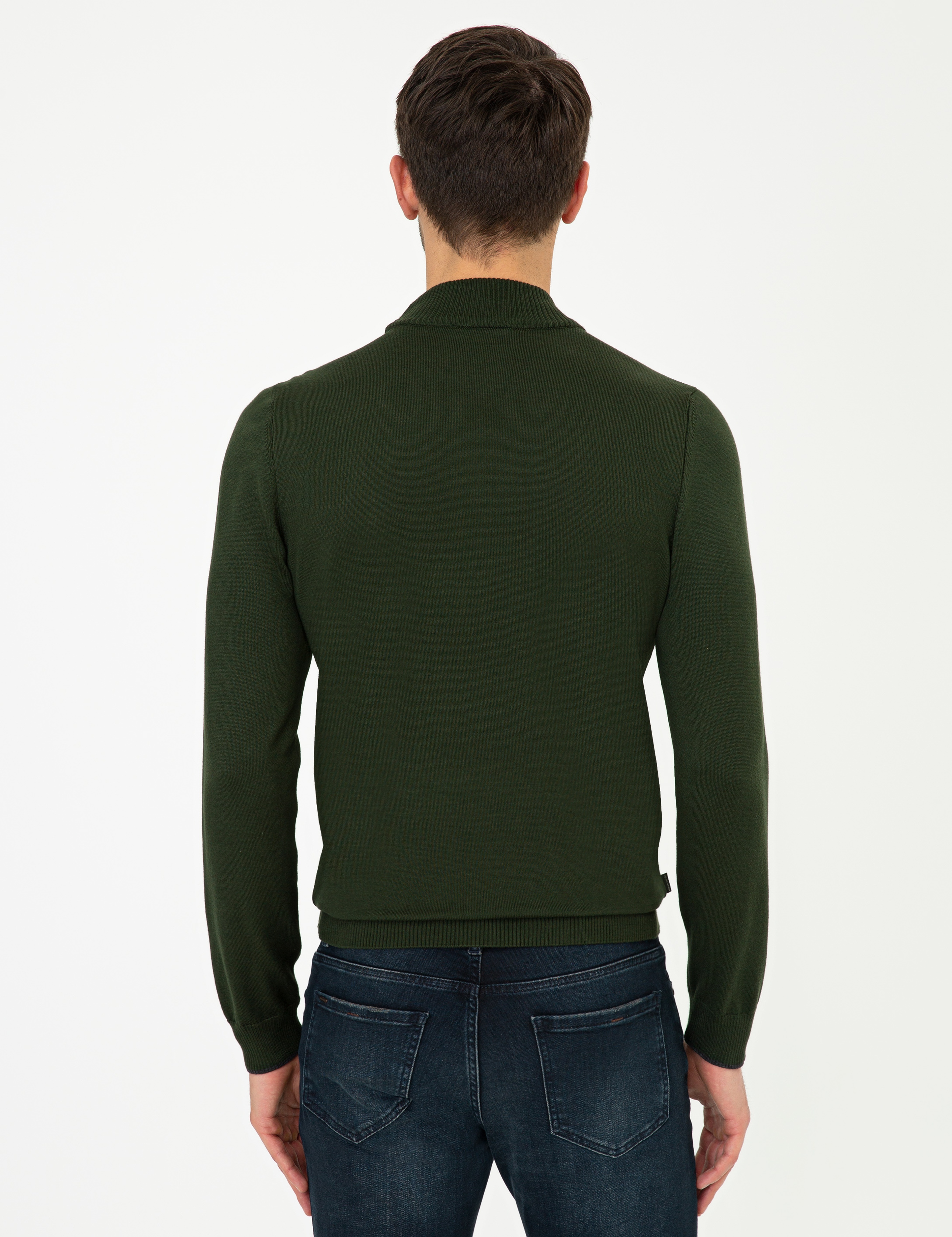 Yeşil Slim Fit Yarım Balıkçı Yaka Basic Triko Kazak - Image 4