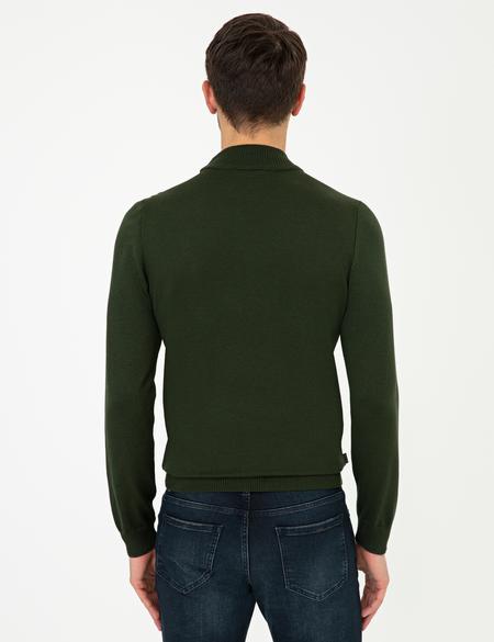 Yeşil Slim Fit Yarım Balıkçı Yaka Basic Triko Kazak - 50248552028