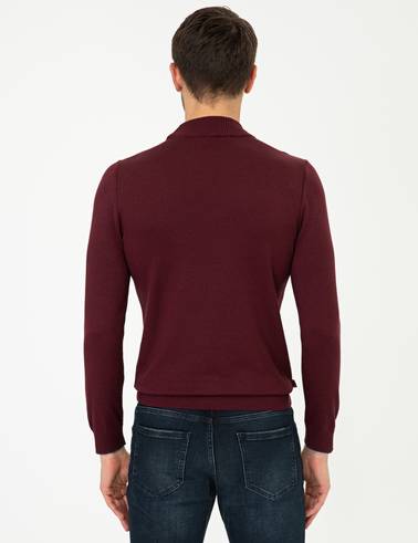 Bordo Slim Fit Yarım Balıkçı Yaka Basic Triko Kazak
