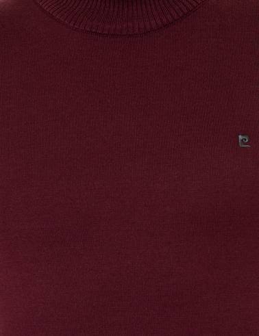 Bordo Slim Fit Yarım Balıkçı Yaka Basic Triko Kazak