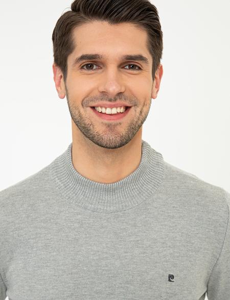 Açık Gri Melanj Slim Fit Yarım Balıkçı Basic Triko Kazak - 50248552098