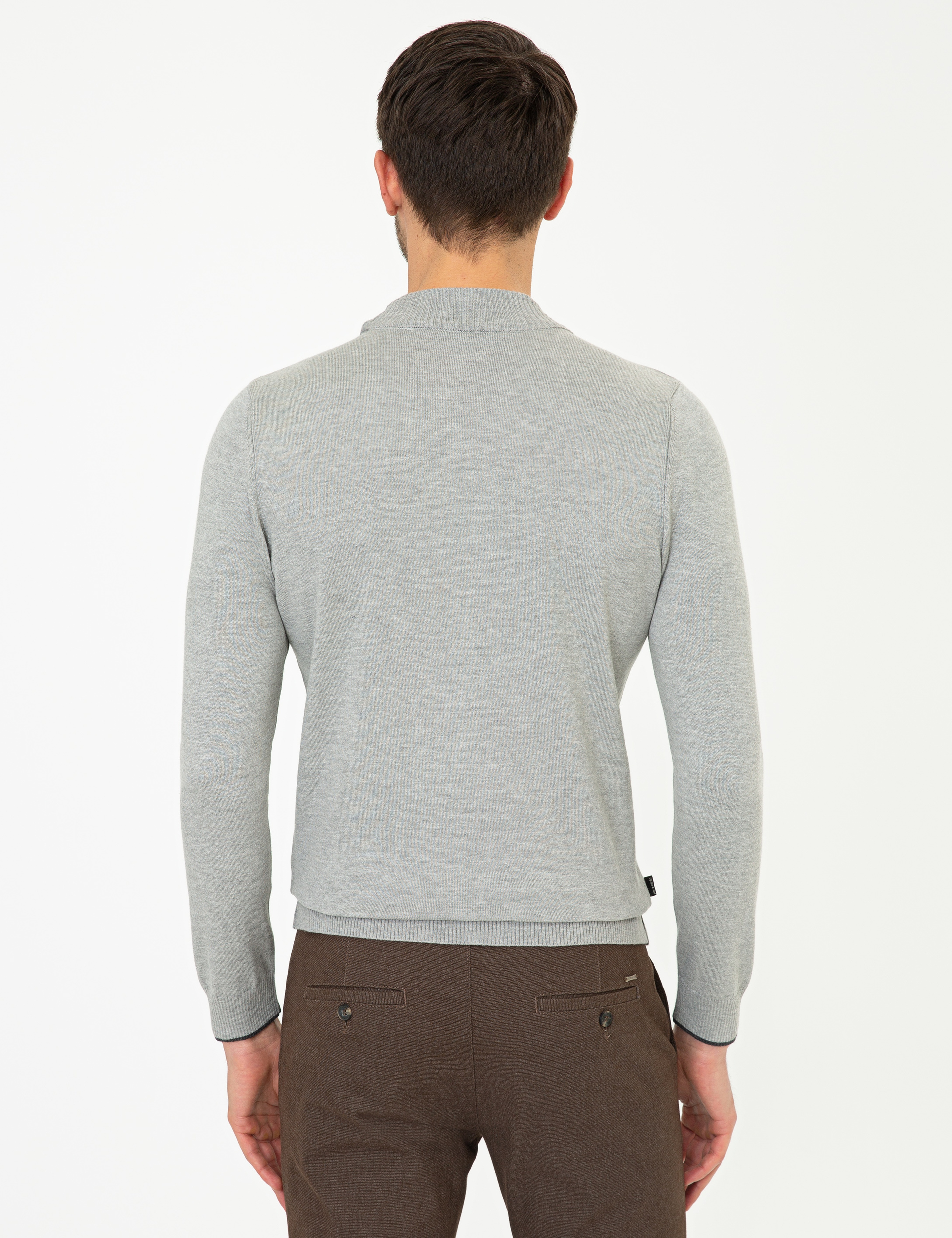 Açık Gri Melanj Slim Fit Yarım Balıkçı Basic Triko Kazak - Image 4