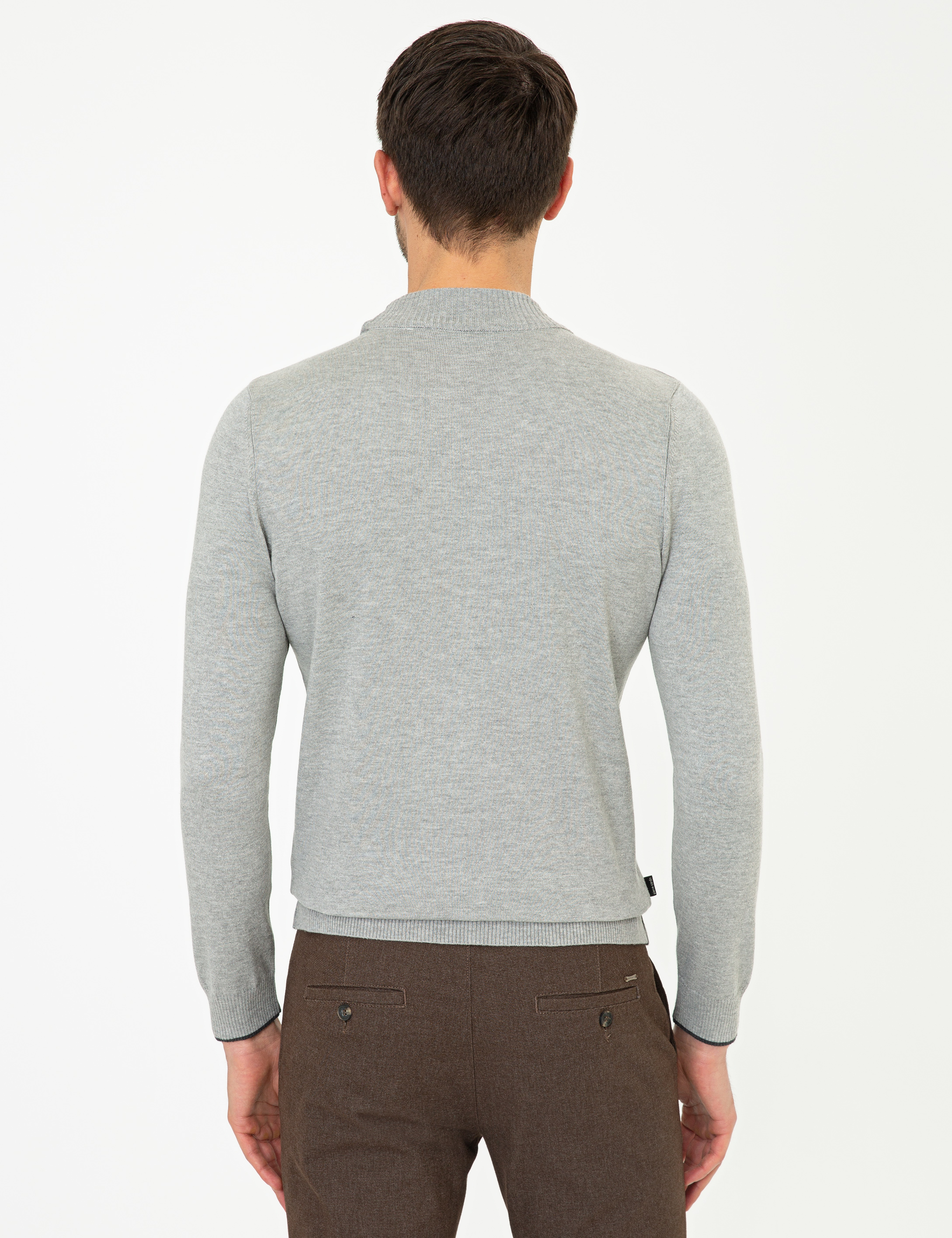 Açık Gri Melanj Slim Fit Yarım Balıkçı Basic Triko Kazak