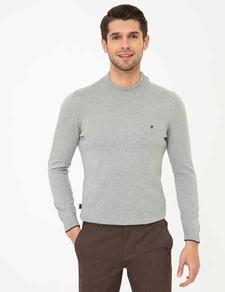 Açık Gri Melanj Slim Fit Yarım Balıkçı Basic Triko Kazak - 50248552098