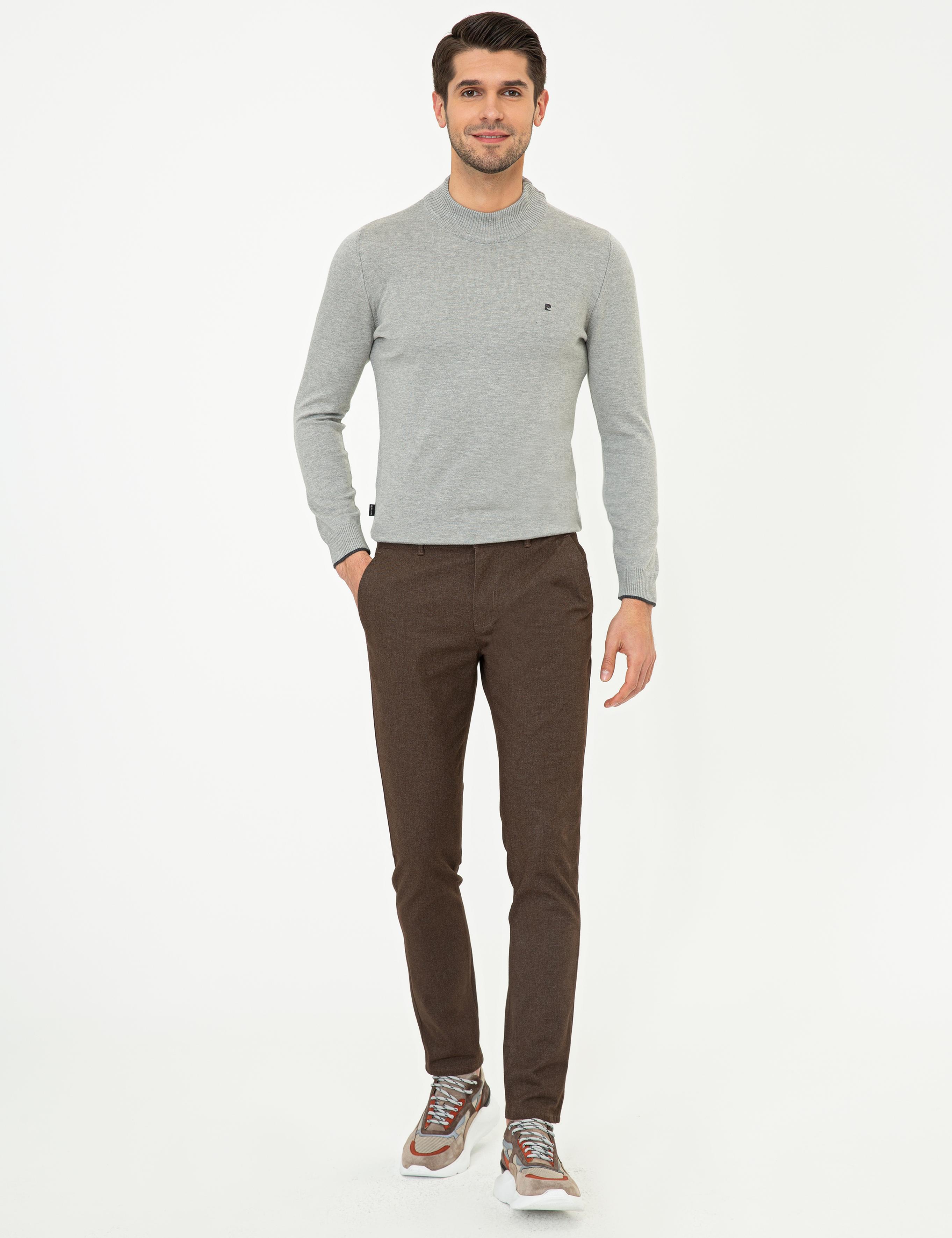 Açık Gri Melanj Slim Fit Yarım Balıkçı Basic Triko Kazak