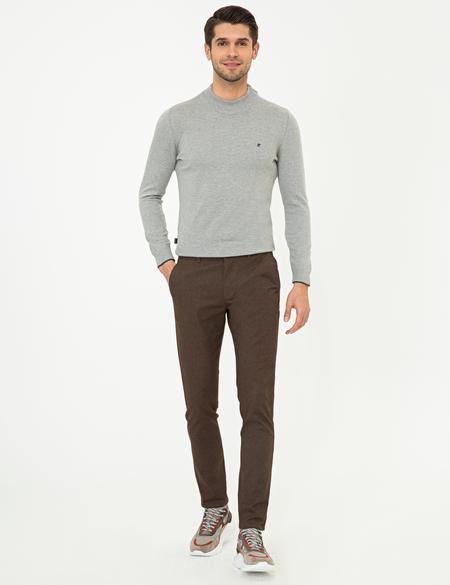 Açık Gri Melanj Slim Fit Yarım Balıkçı Basic Triko Kazak - 50248552098