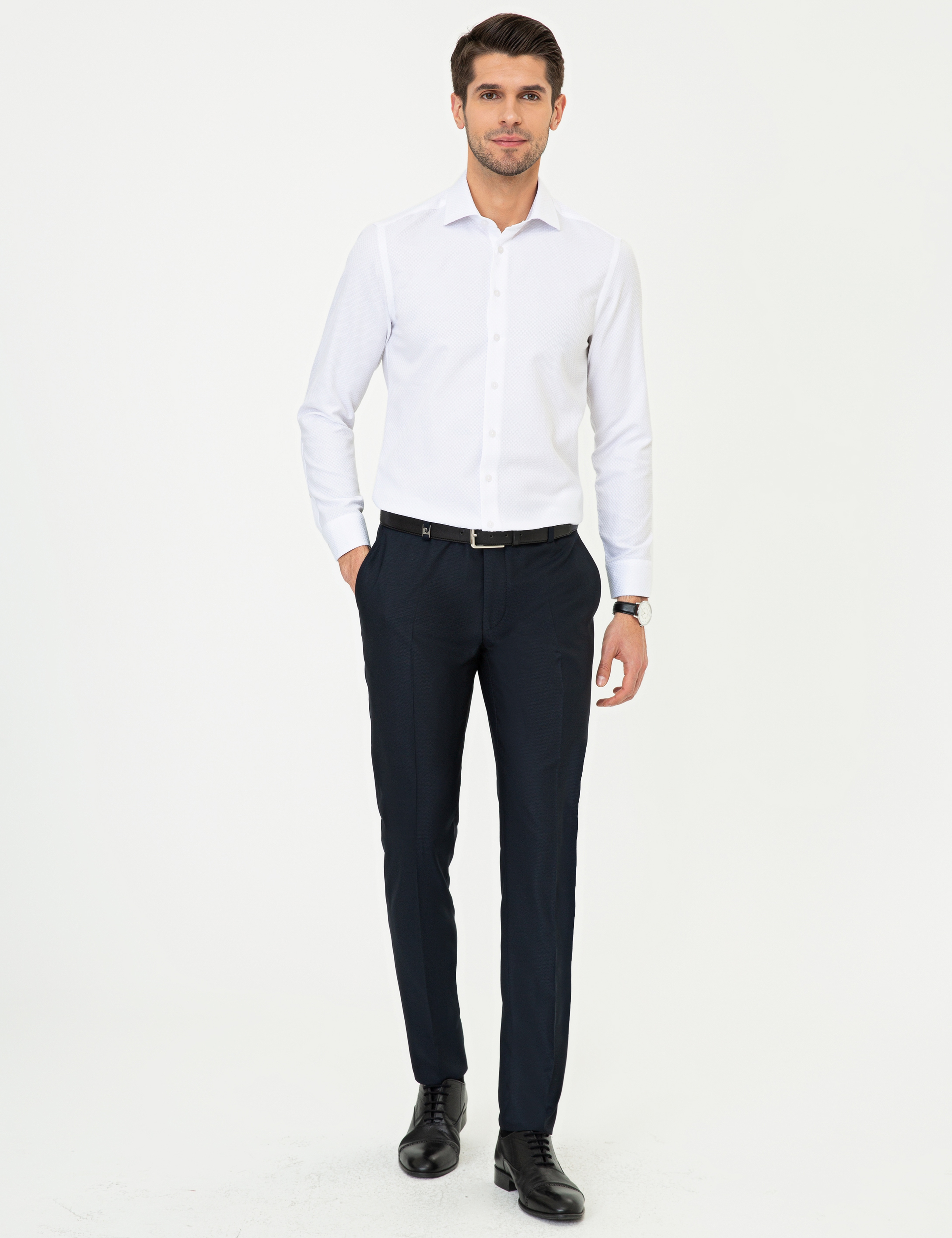 Beyaz Slim Fit Armürlü Gömlek - Image 4