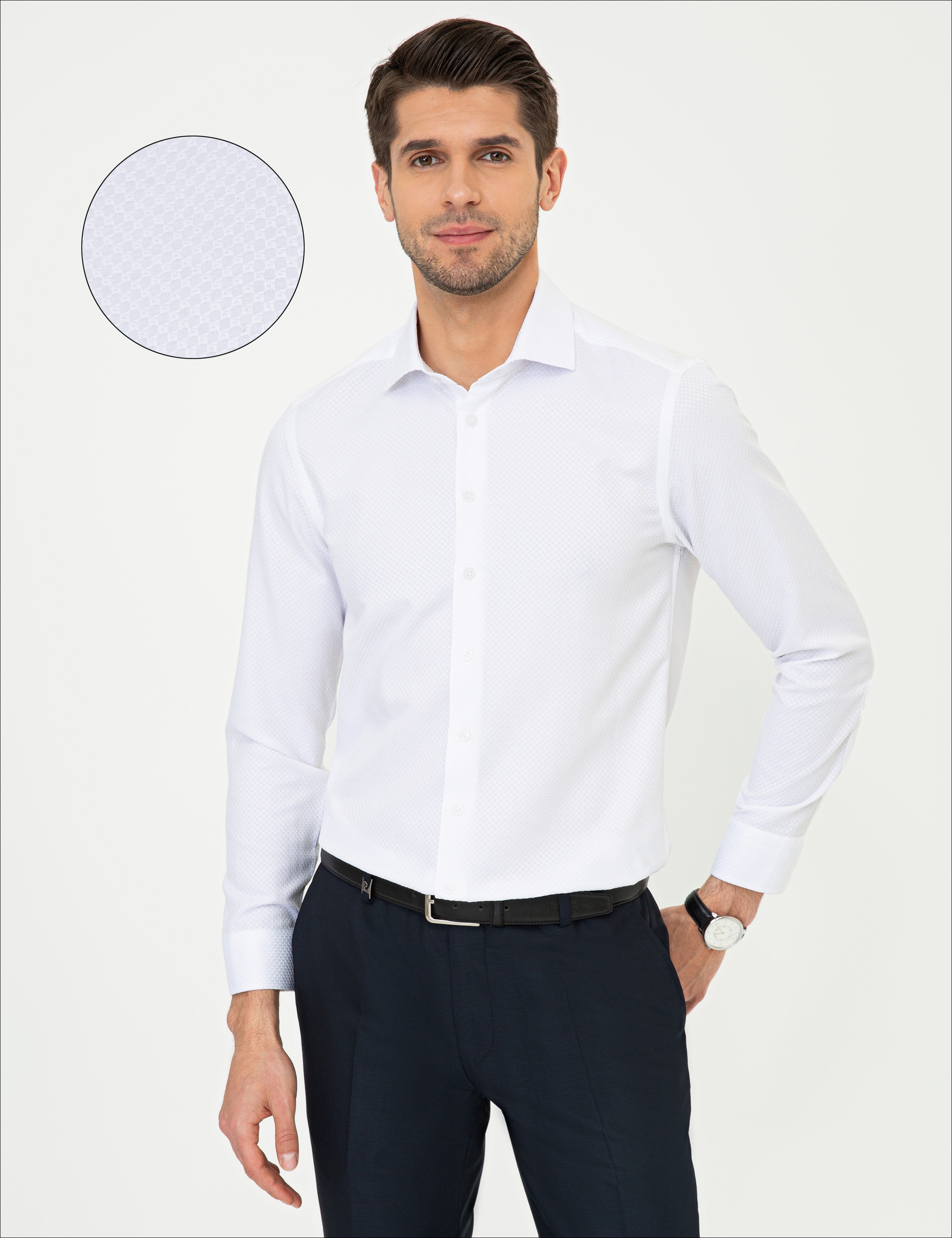 Beyaz Slim Fit Armürlü Gömlek - Image 1