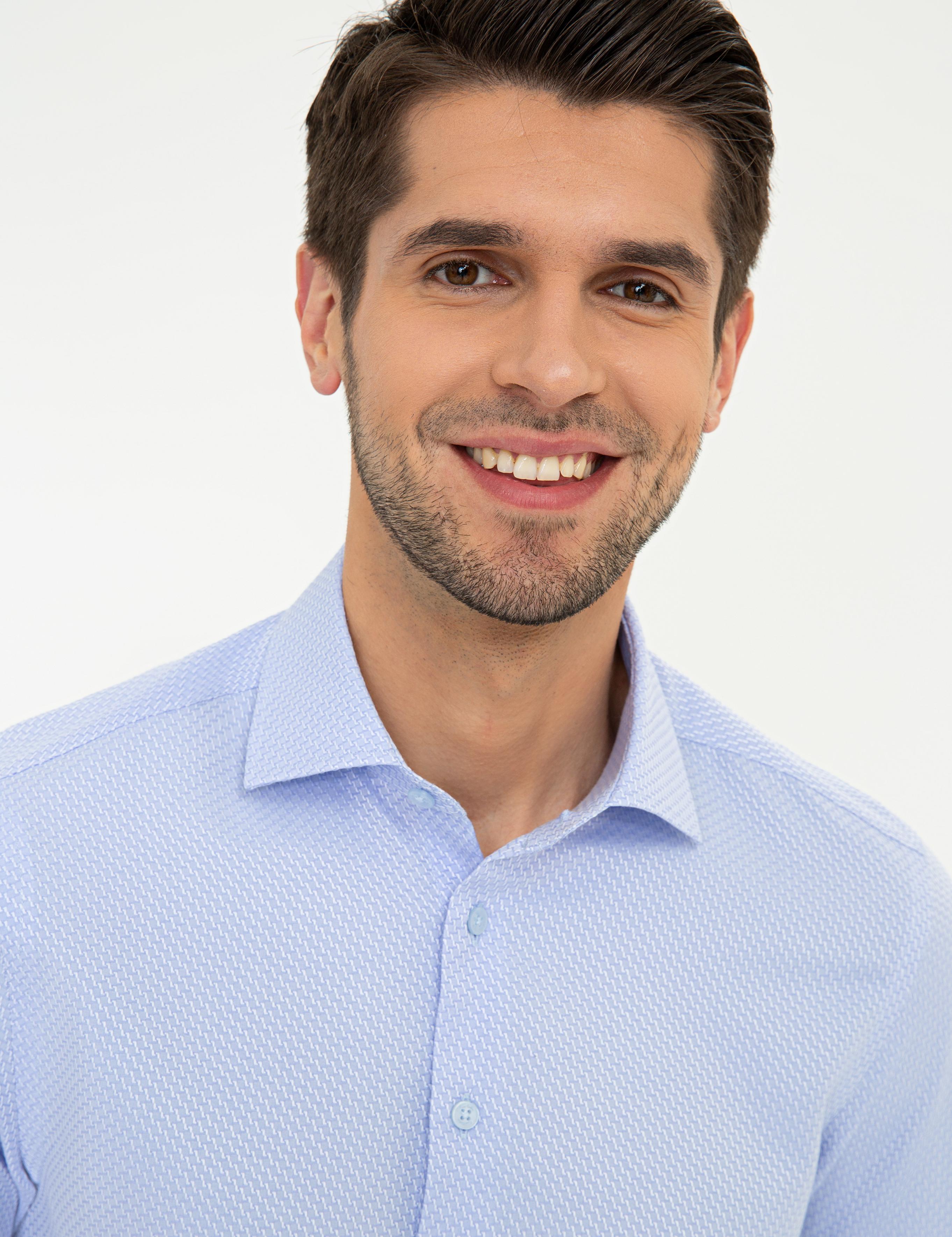 Mavi Slim Fit Armürlü Gömlek