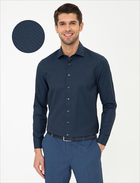 Lacivert Slim Fit Armürlü Gömlek - 50248975026