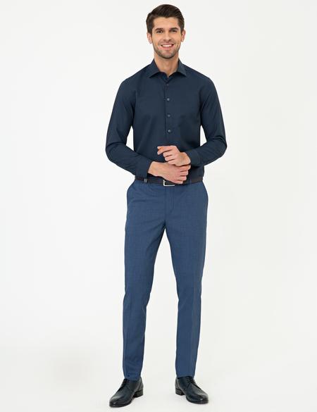 Lacivert Slim Fit Armürlü Gömlek - 50248975026