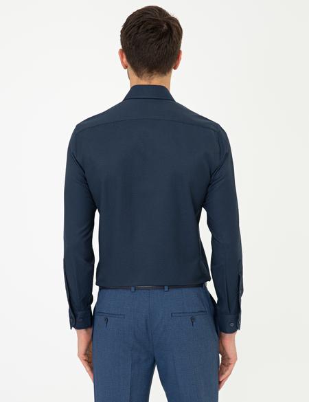 Lacivert Slim Fit Armürlü Gömlek - 50248975026