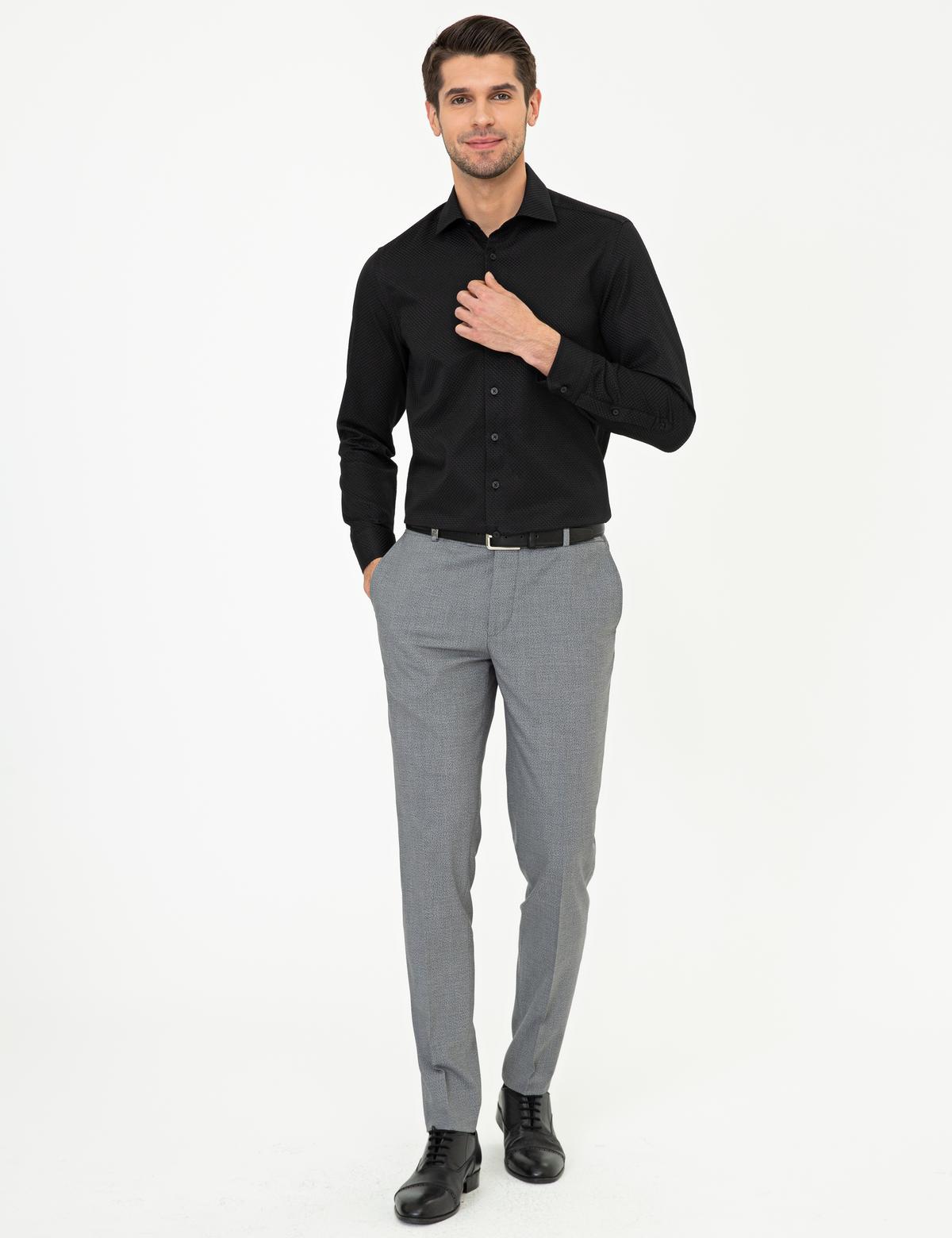Siyah Slim Fit Armürlü Gömlek - 50248975035