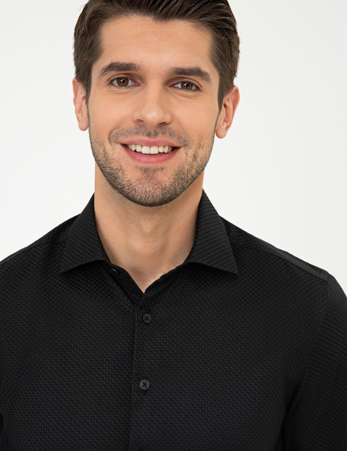 Siyah Slim Fit Armürlü Gömlek - 50248975035