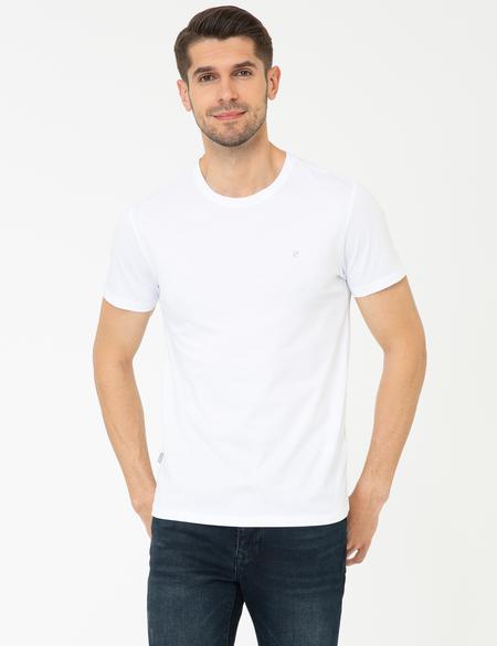 Beyaz Slim Fit Bisiklet Yaka Basic Tişört - 50252189001
