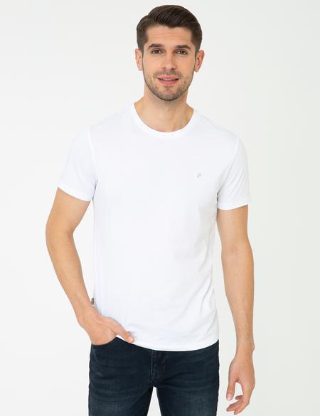 Beyaz Slim Fit Bisiklet Yaka Basic Tişört - 50252189001