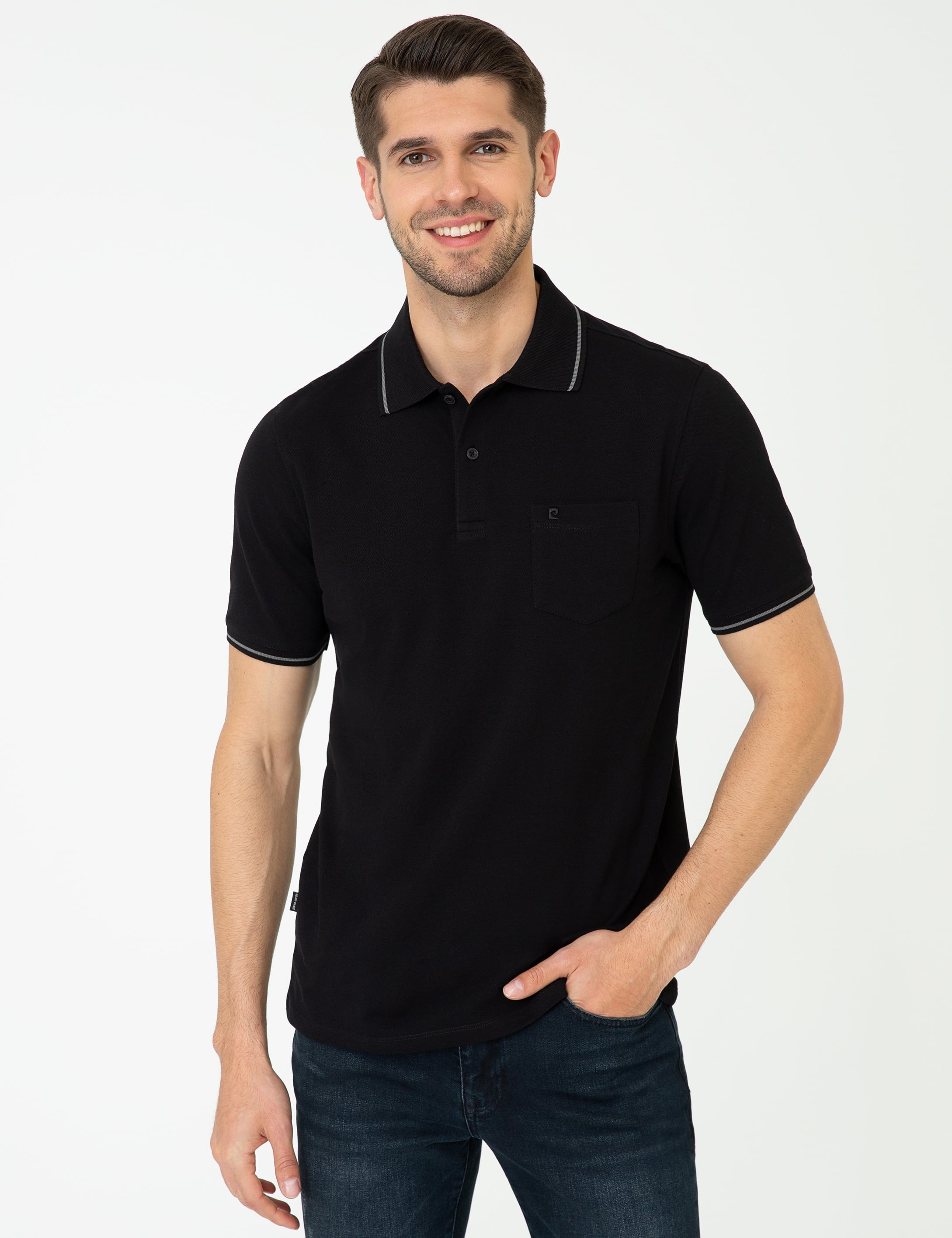 Siyah Regular Fit %100 Pamuk Polo Yaka Basic Tişört