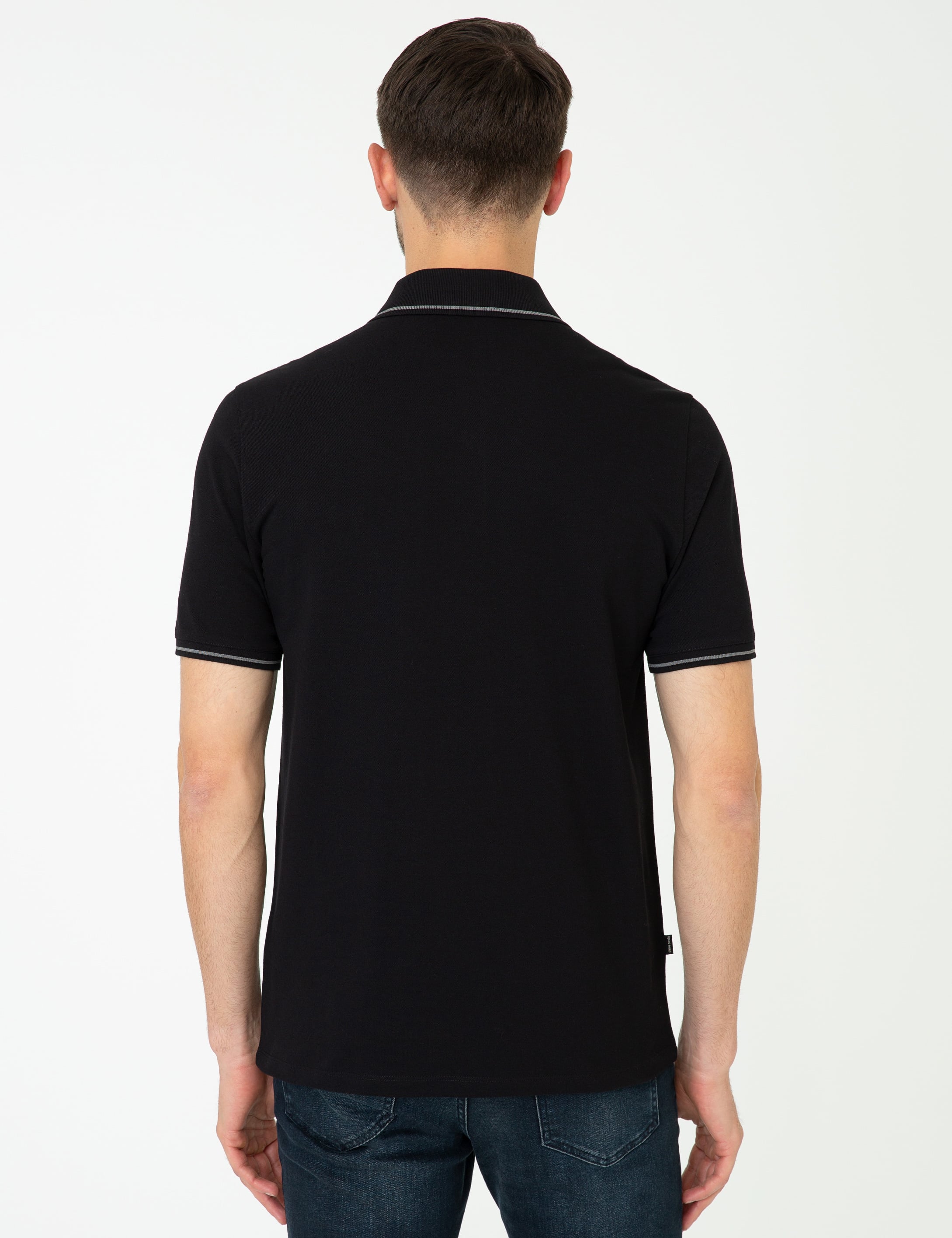 Siyah Regular Fit %100 Pamuk Polo Yaka Basic Tişört - Image 3