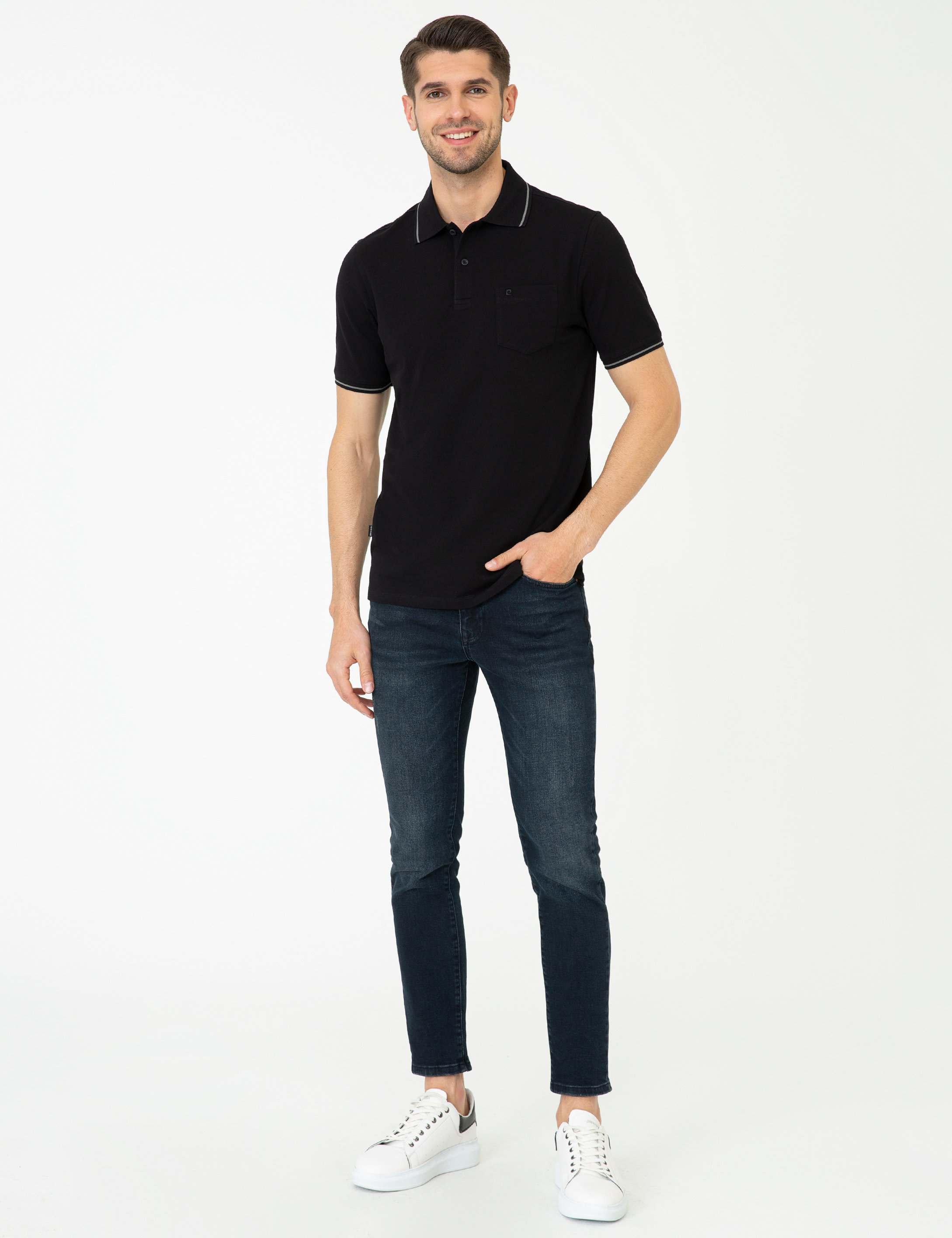 Siyah Regular Fit %100 Pamuk Polo Yaka Basic Tişört