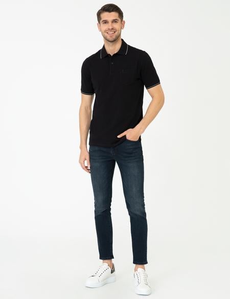 Siyah Regular Fit Polo Yaka Basic Tişört - 50252470017