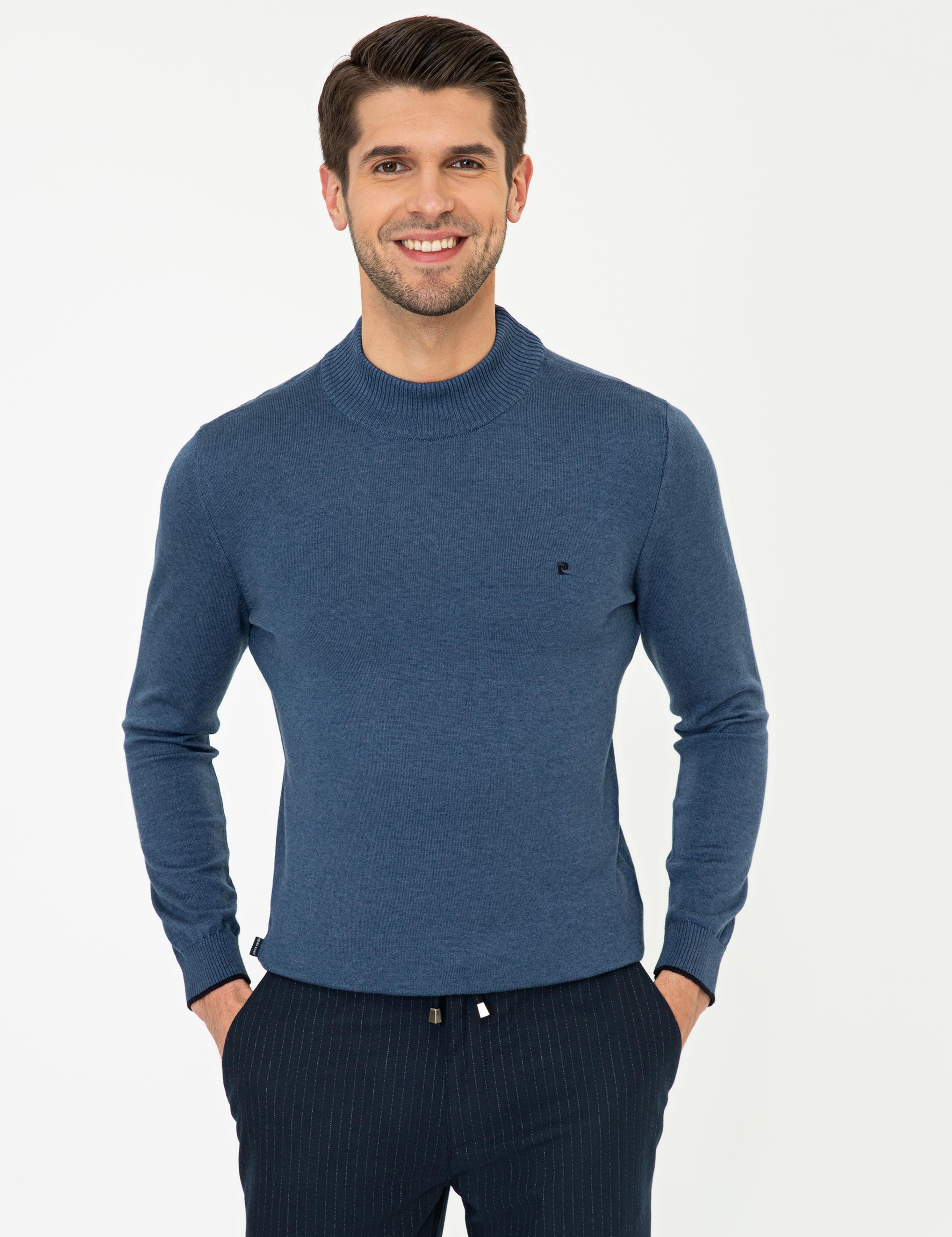 İndigo Melanj Slim Fit Yarım Balıkçı Yaka Basic Triko Kazak