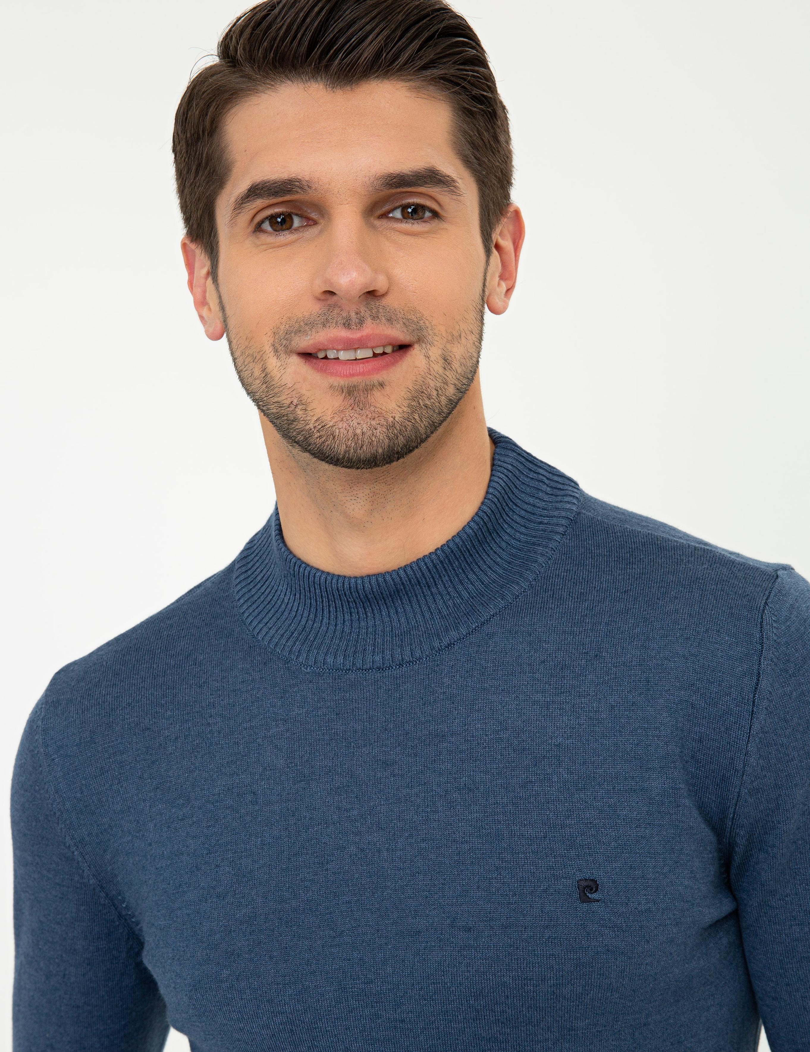 İndigo Melanj Slim Fit Yarım Balıkçı Yaka Basic Triko Kazak