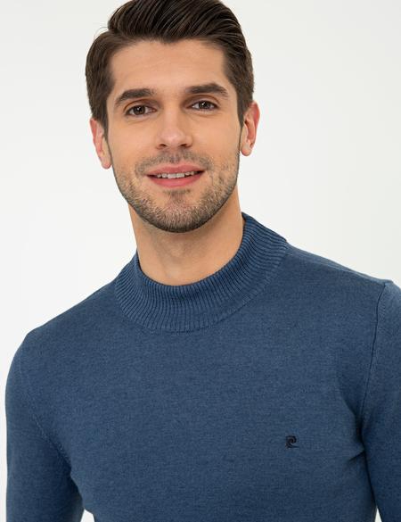İndigo Melanj Slim Fit Yarım Balıkçı Yaka Basic Triko Kazak - 50248552058