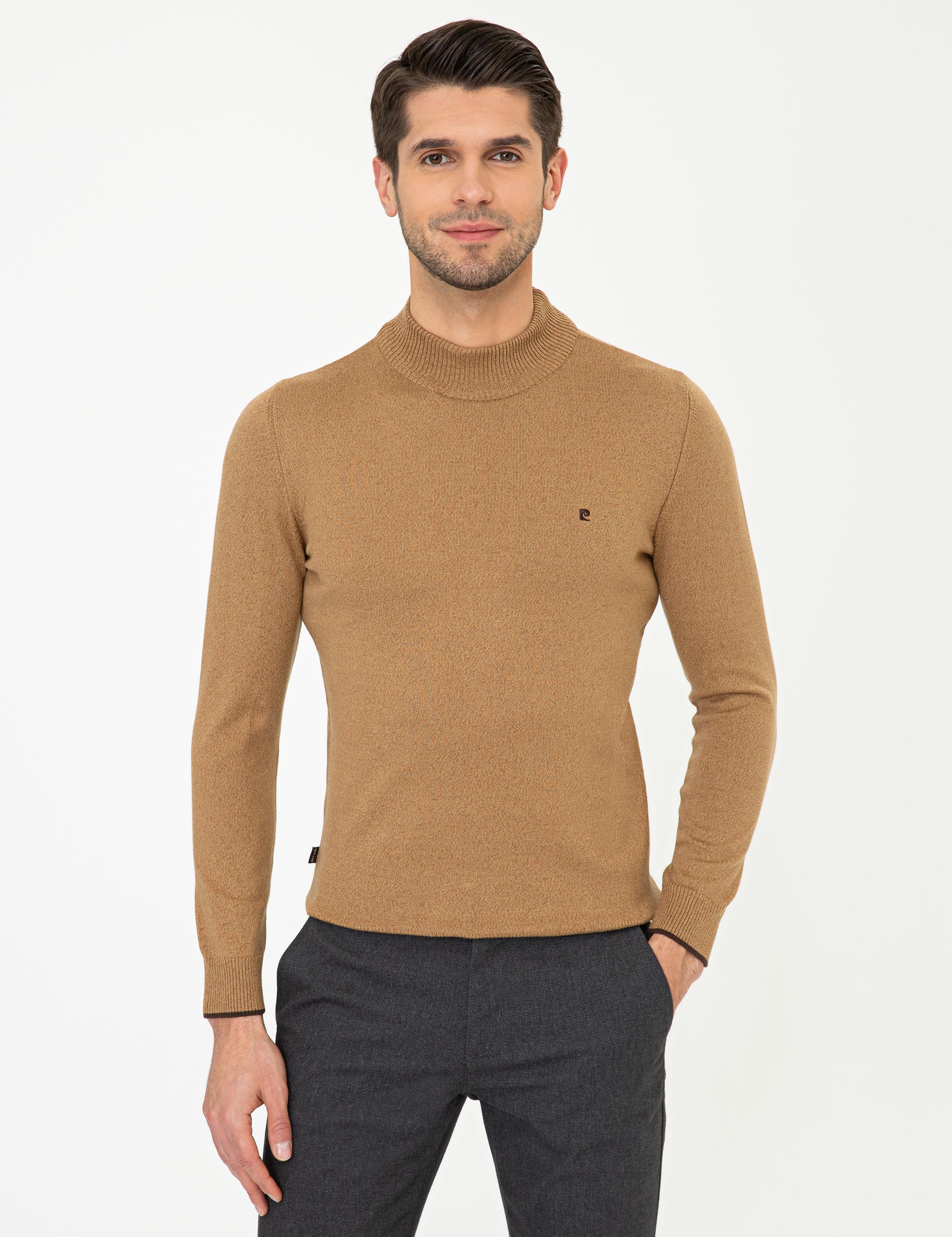 Camel Melanj Slim Fit Yarım Balıkçı Yaka Basic Triko Kazak
