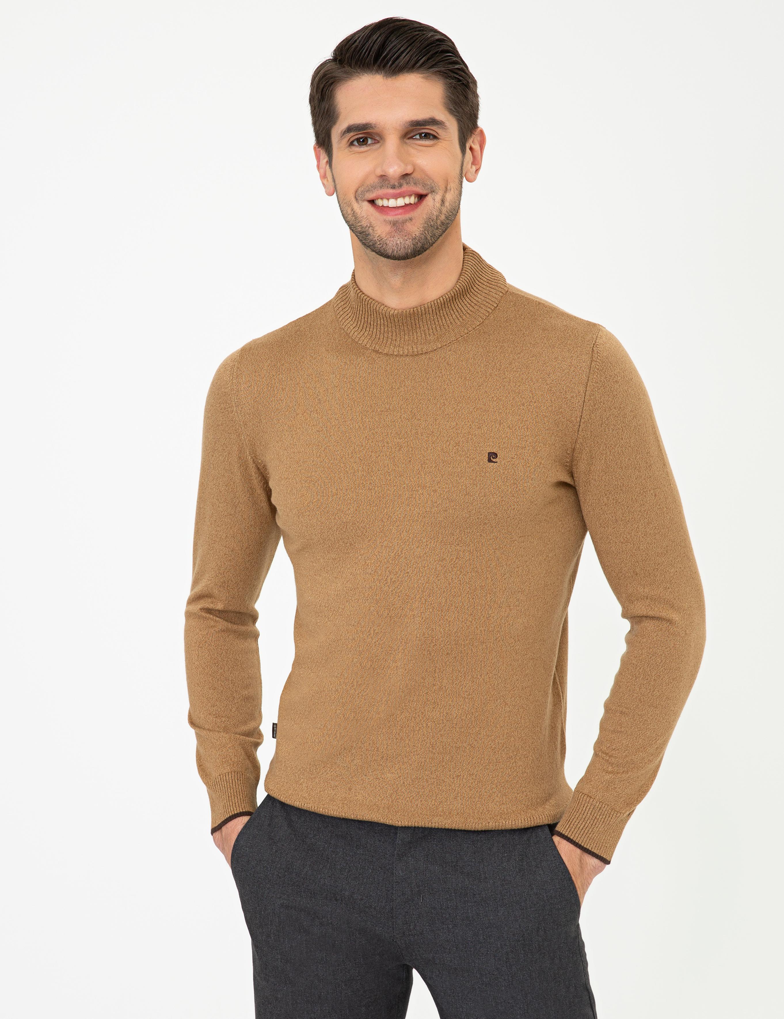 Camel Melanj Slim Fit Yarım Balıkçı Yaka Basic Triko Kazak