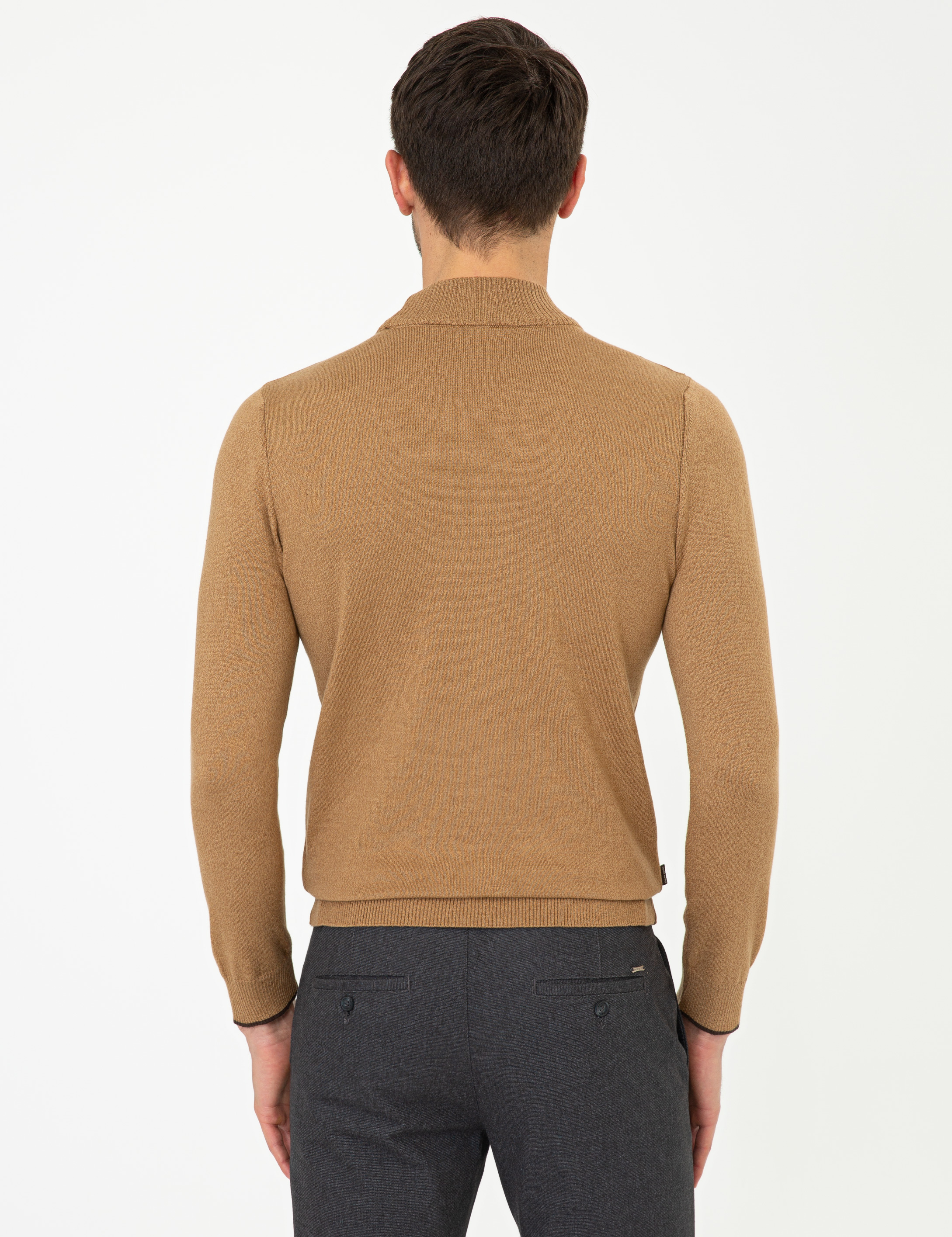 Camel Melanj Slim Fit Yarım Balıkçı Yaka Basic Triko Kazak - Image 4