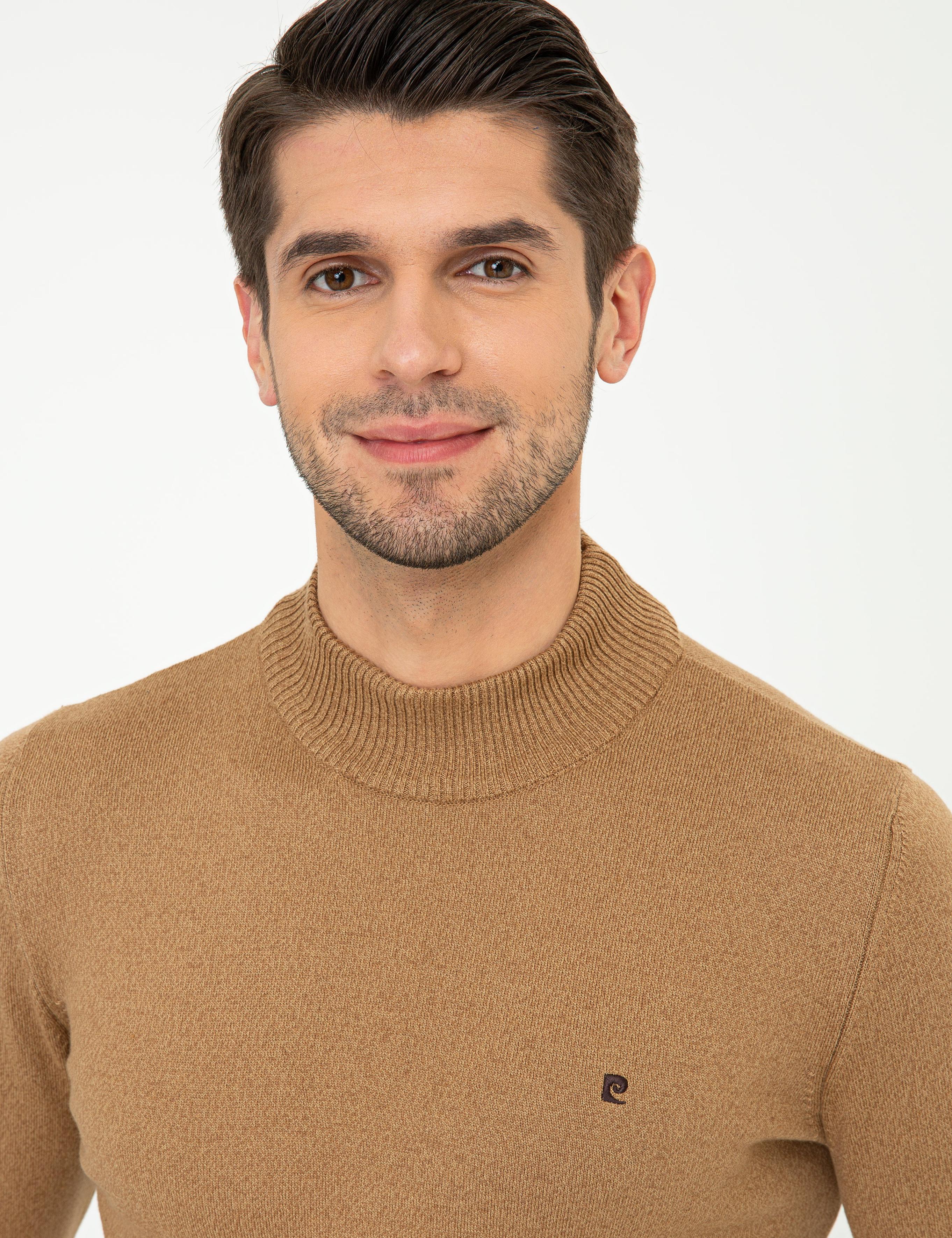 Camel Melanj Slim Fit Yarım Balıkçı Yaka Basic Triko Kazak