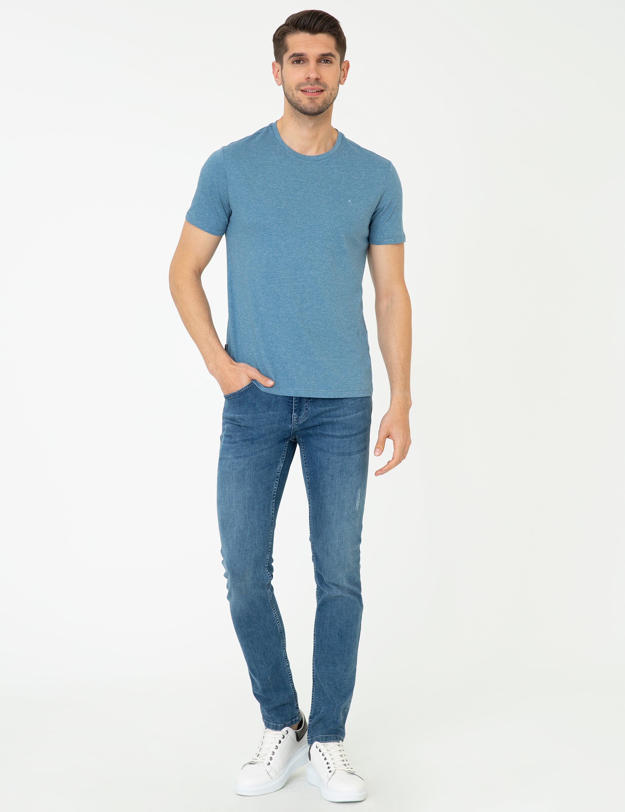 İndigo Slim Fit Bisiklet Yaka Basic Tişört - Image 4