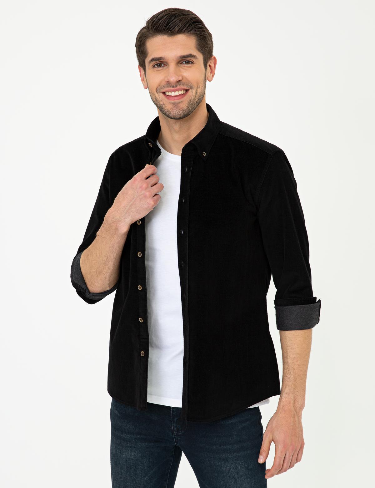 Siyah Regular Fit Uzun Kollu Gömlek - 50241505031
