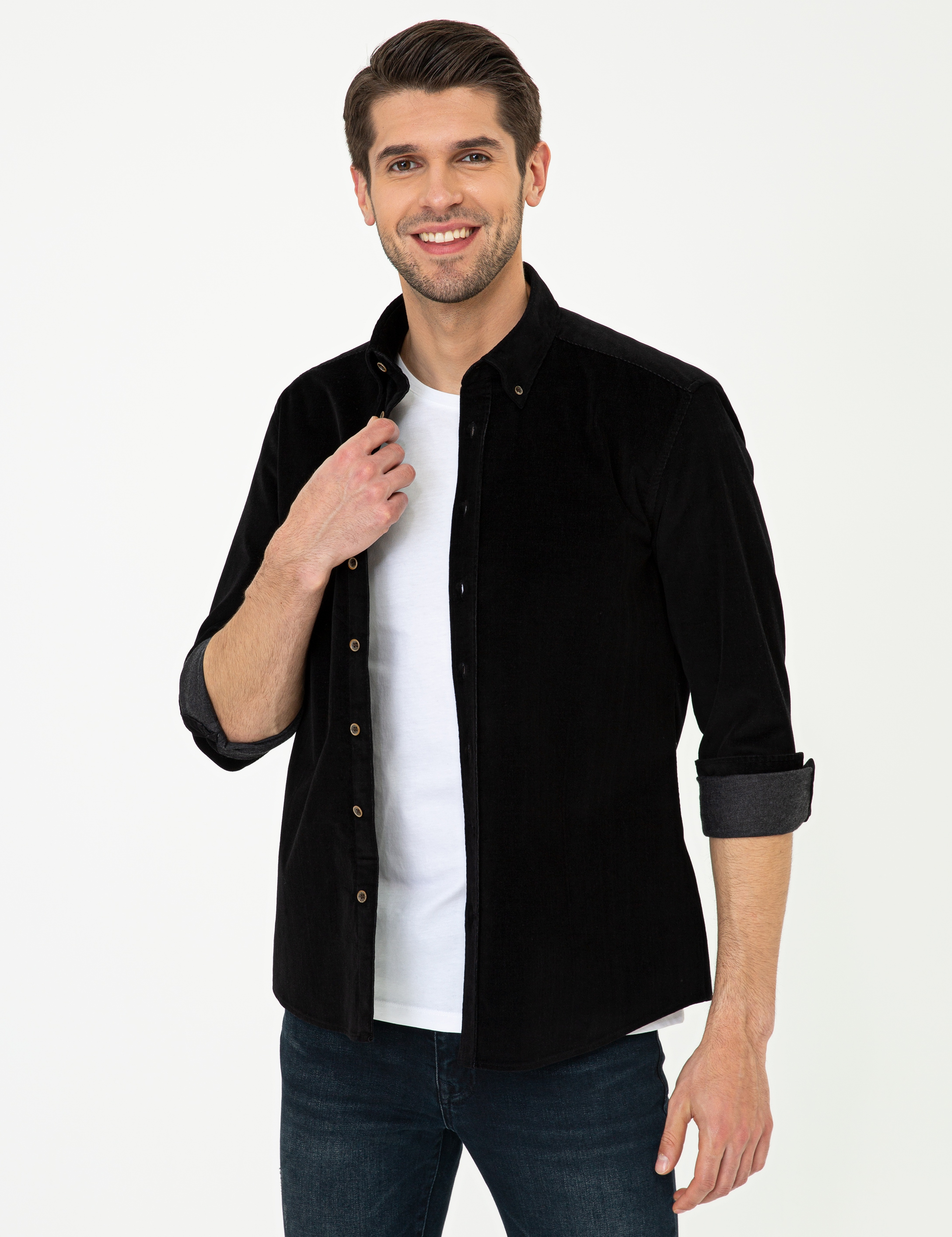Siyah Regular Fit Uzun Kollu Gömlek - Image 3