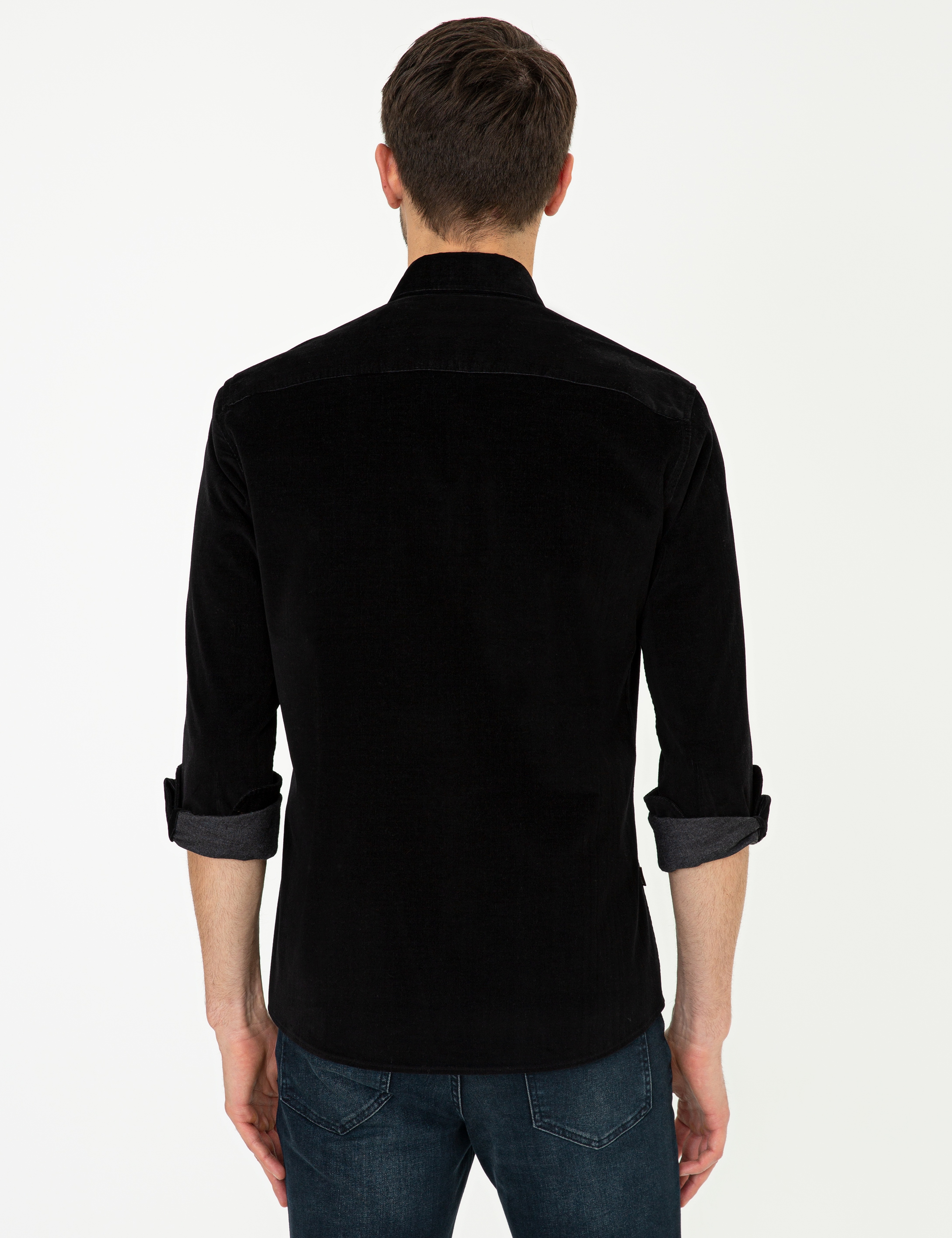Siyah Regular Fit Uzun Kollu Gömlek - Image 4