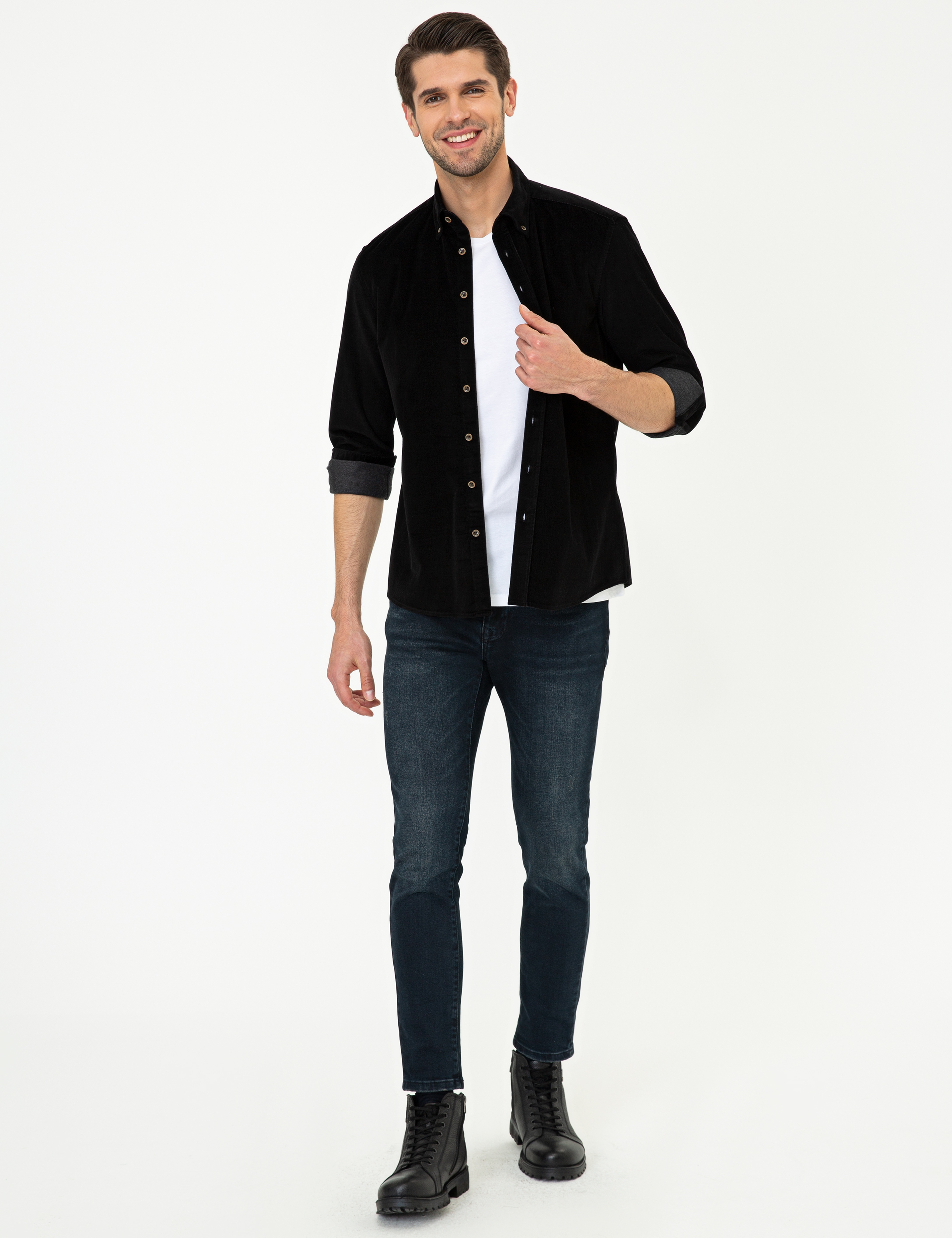 Siyah Regular Fit Uzun Kollu Gömlek - Image 5