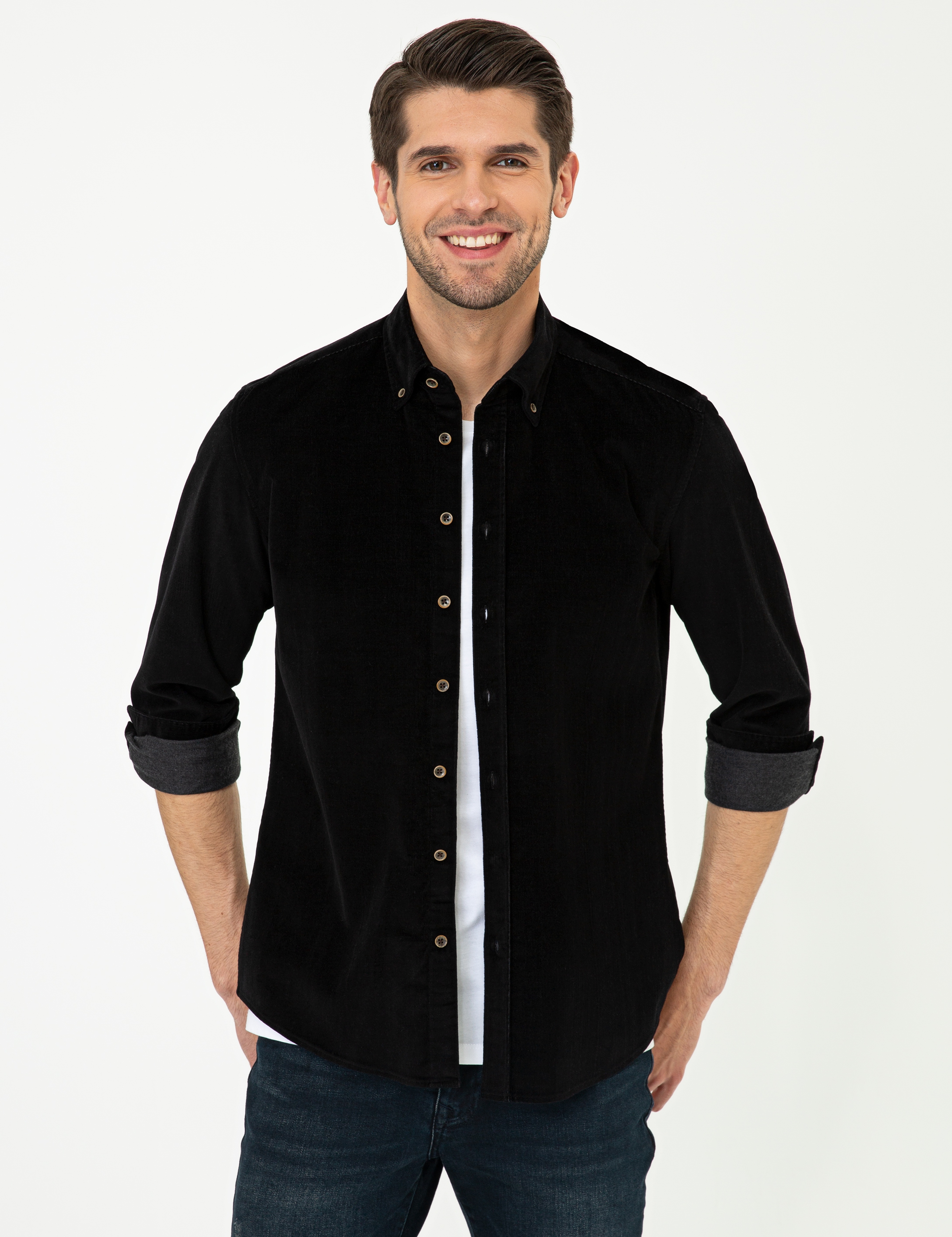Siyah Regular Fit Uzun Kollu Gömlek - Image 1