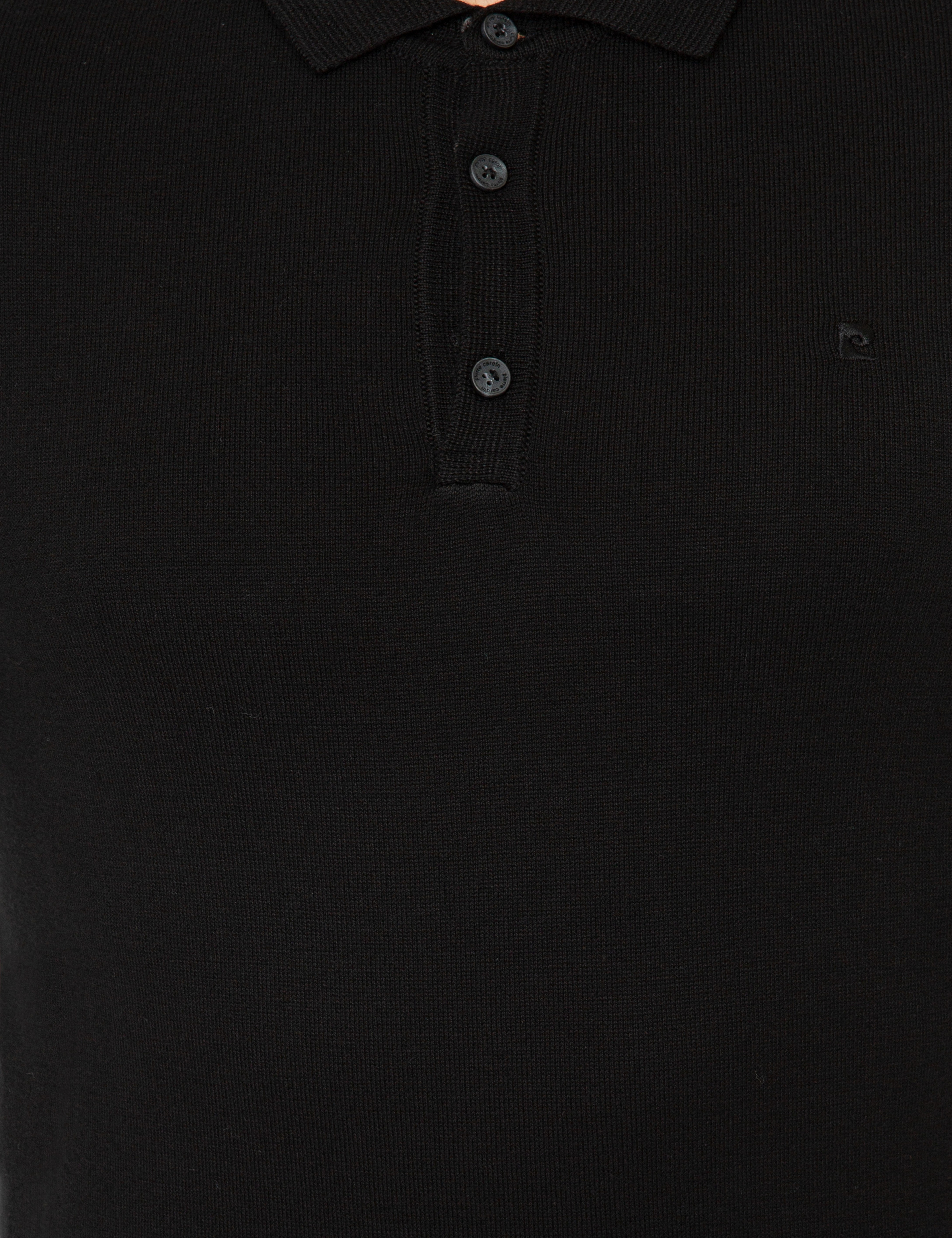 Siyah Slim Fit Polo Yaka Basic Triko Kazak