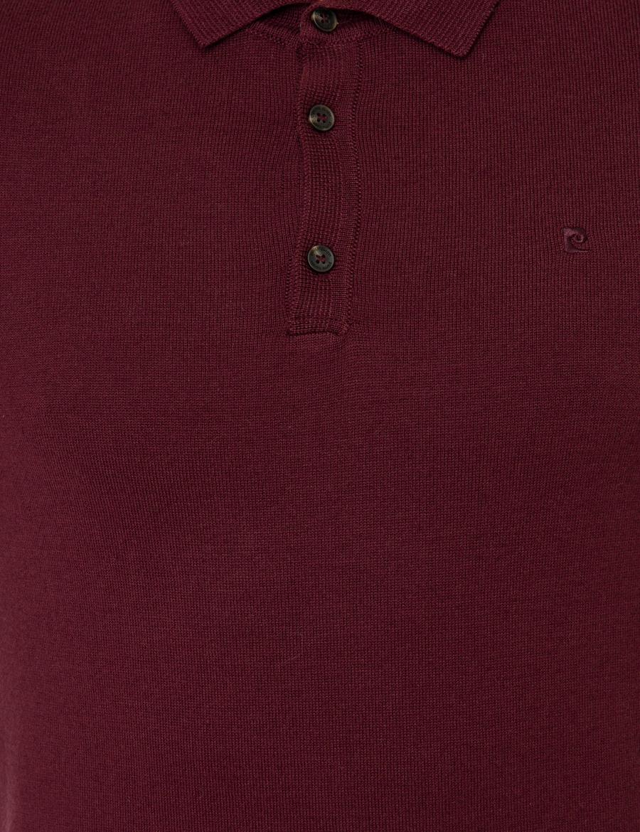 Bordo Slim Fit Polo Yaka Basic Triko Kazak