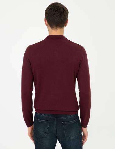 Bordo Slim Fit Polo Yaka Basic Triko Kazak