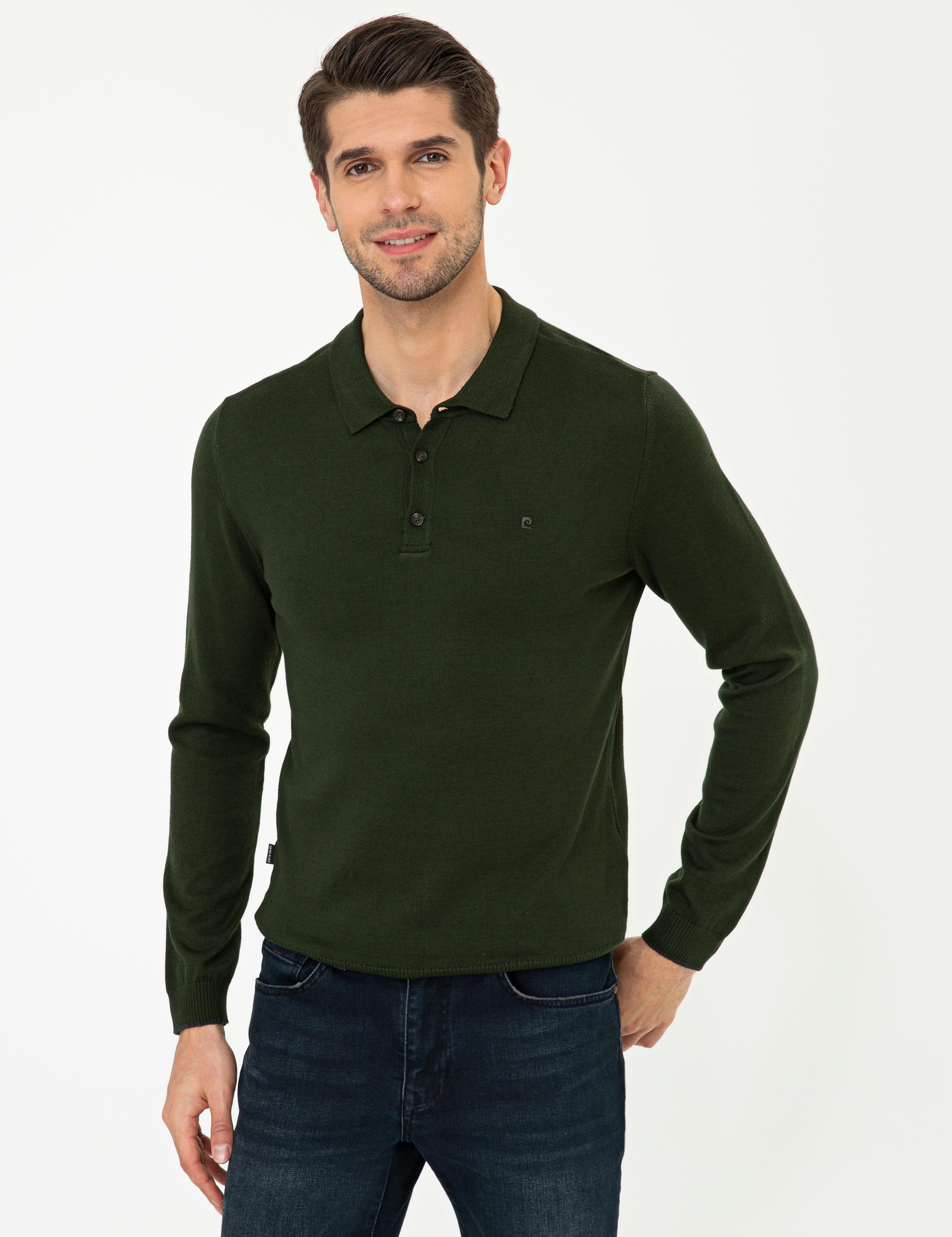 Yeşil Slim Fit Basic Triko Kazak