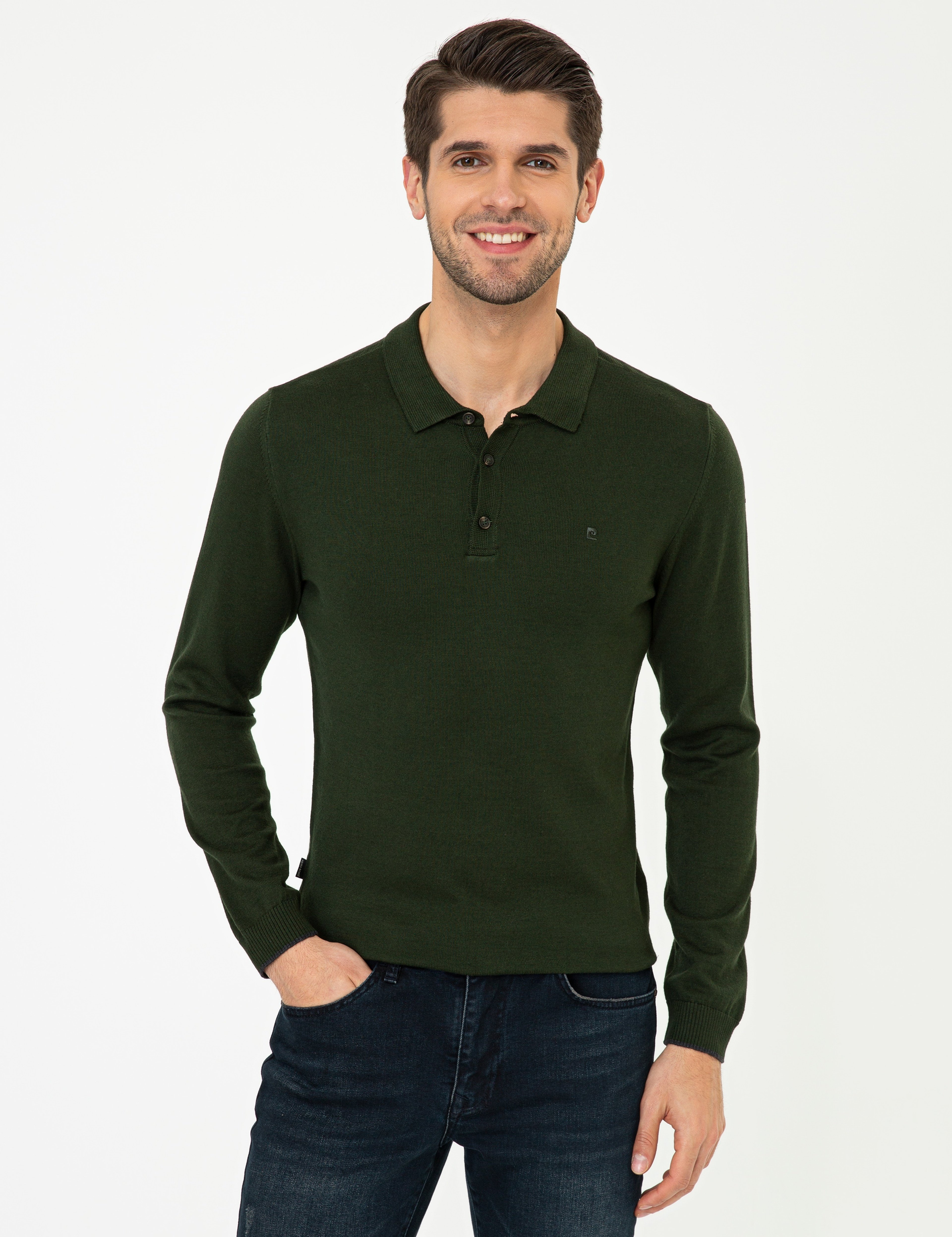 Yeşil Slim Fit Basic Triko Kazak - Image 1