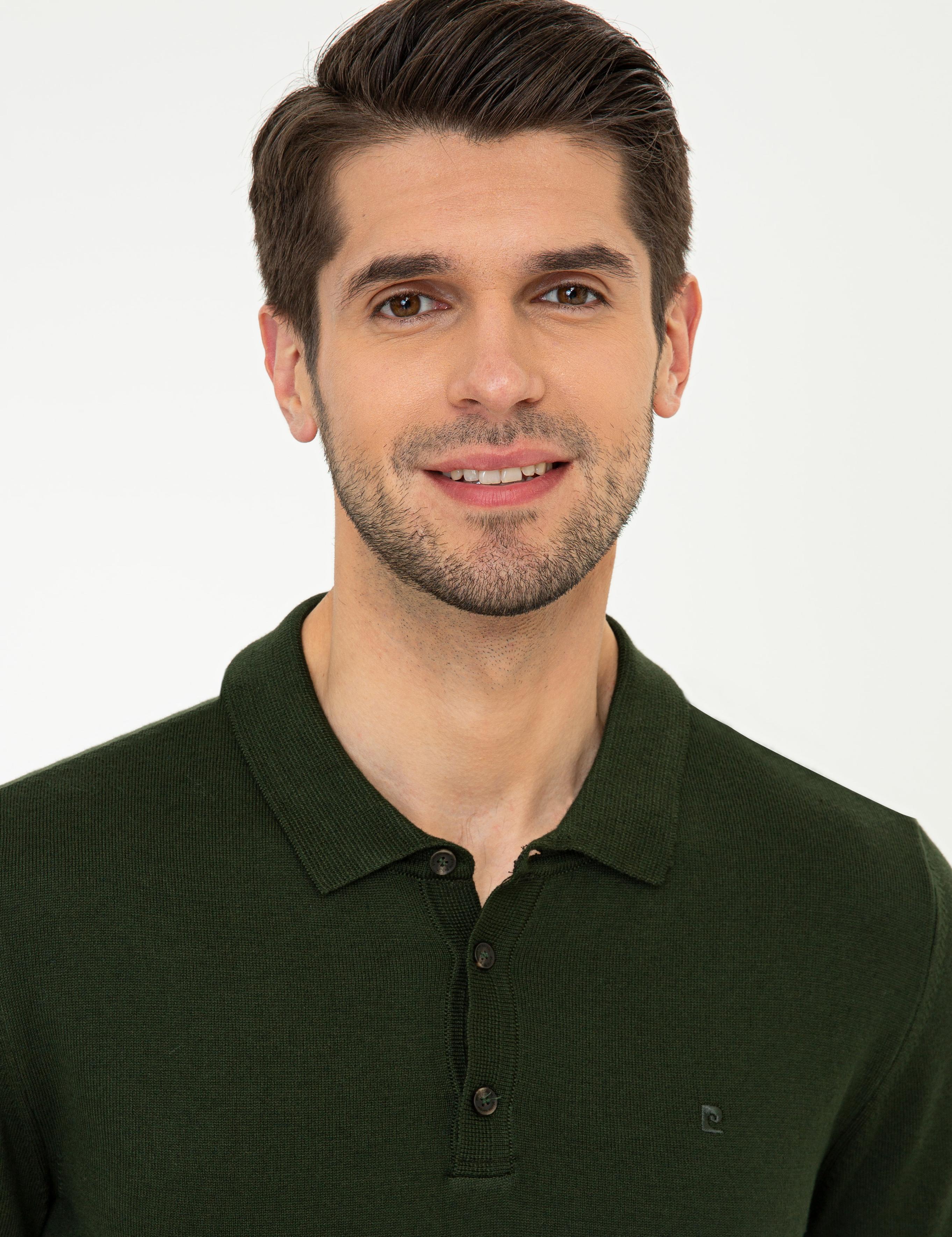 Yeşil Slim Fit Basic Triko Kazak