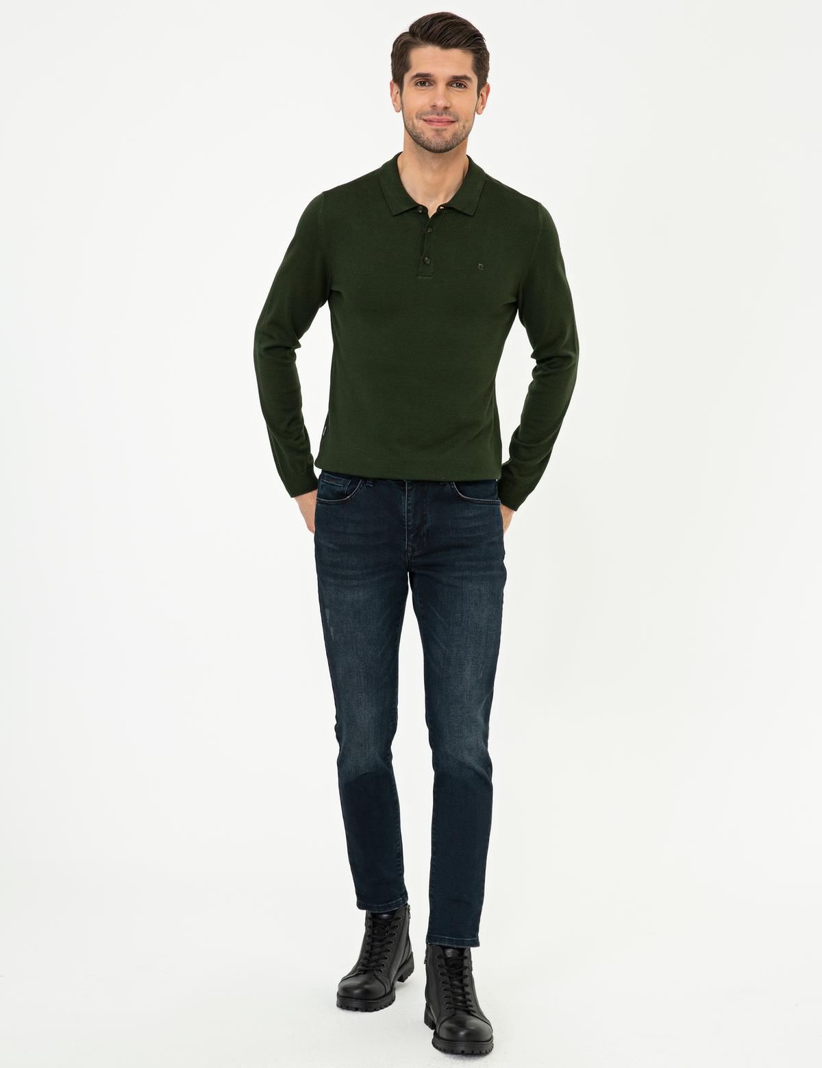 Yeşil Slim Fit Basic Triko Kazak - 50248550031