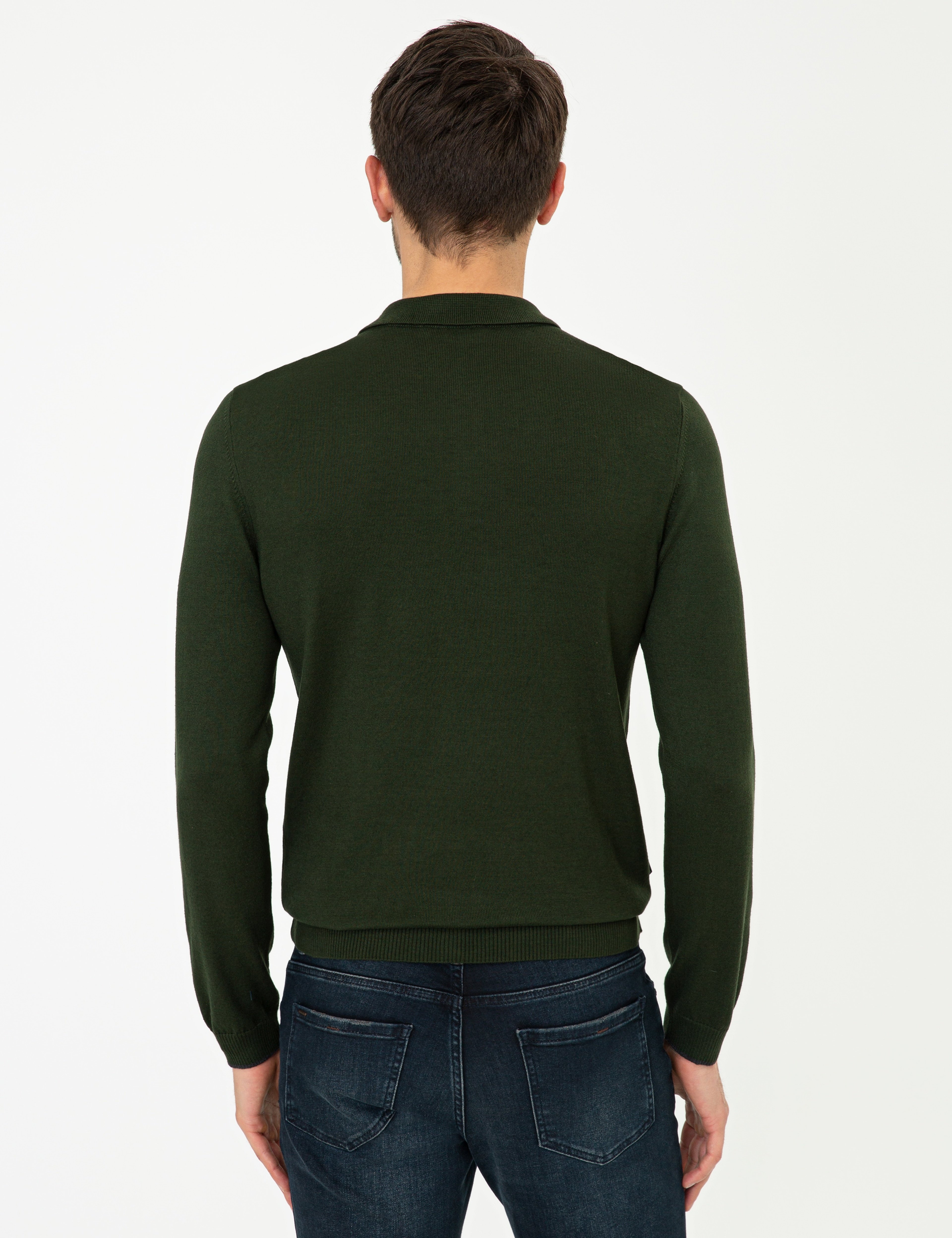 Yeşil Slim Fit Basic Triko Kazak - Image 4