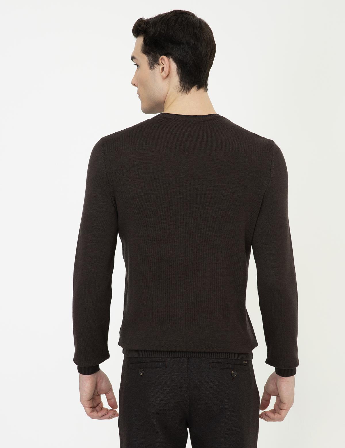 Açık Kahverengi Slim Fit Bisiklet Yaka Triko Kazak - 50241457028