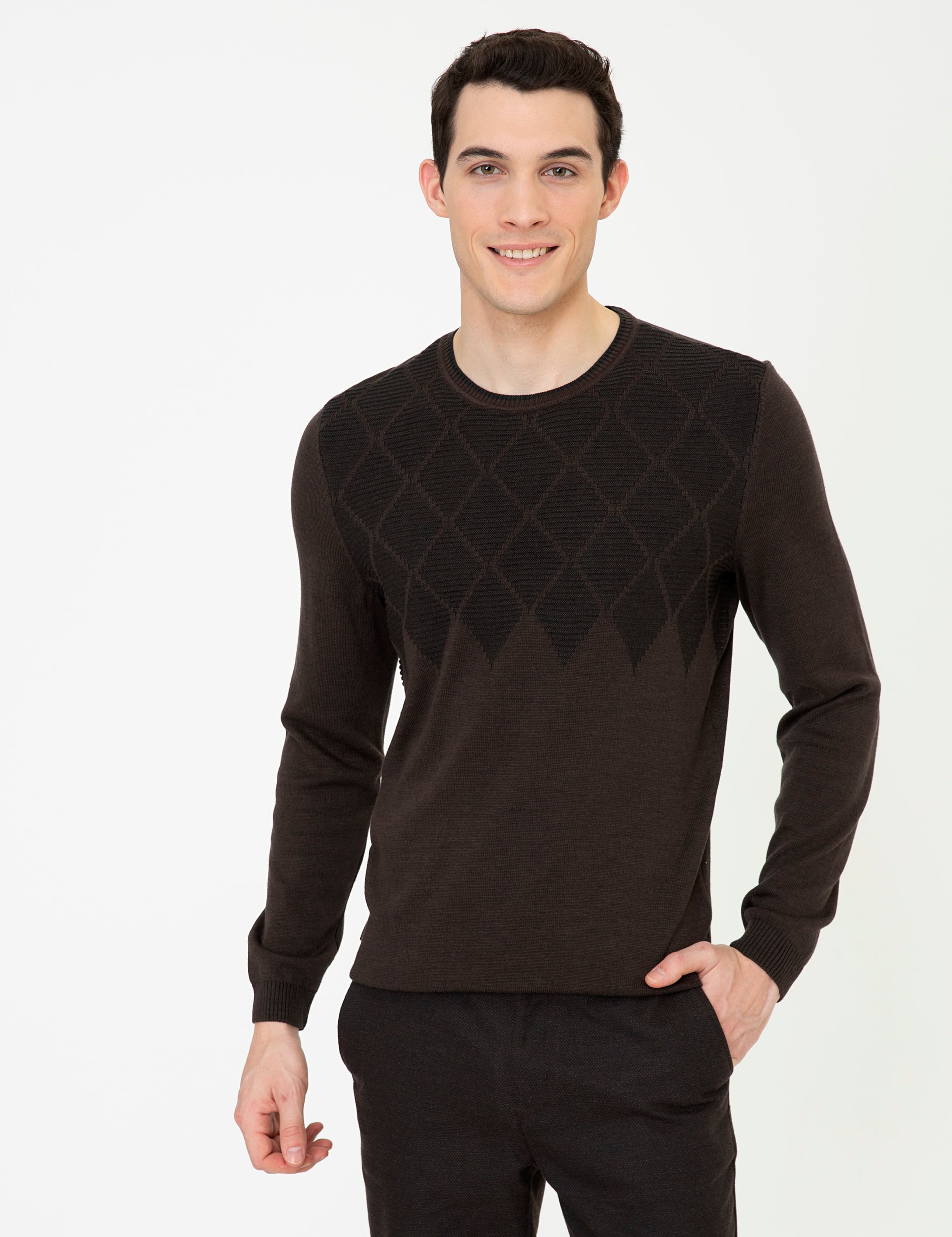 Pierre Cardin Açık Kahverengi Slim Fit Bisiklet Yaka Triko Kazak görsel 3