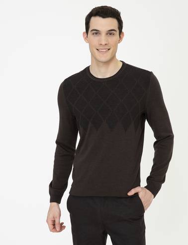 Açık Kahverengi Slim Fit Bisiklet Yaka Triko Kazak