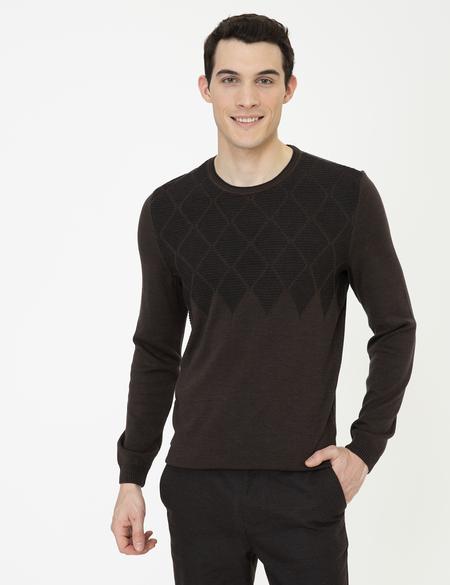 Açık Kahverengi Slim Fit Bisiklet Yaka Triko Kazak - 50241457028